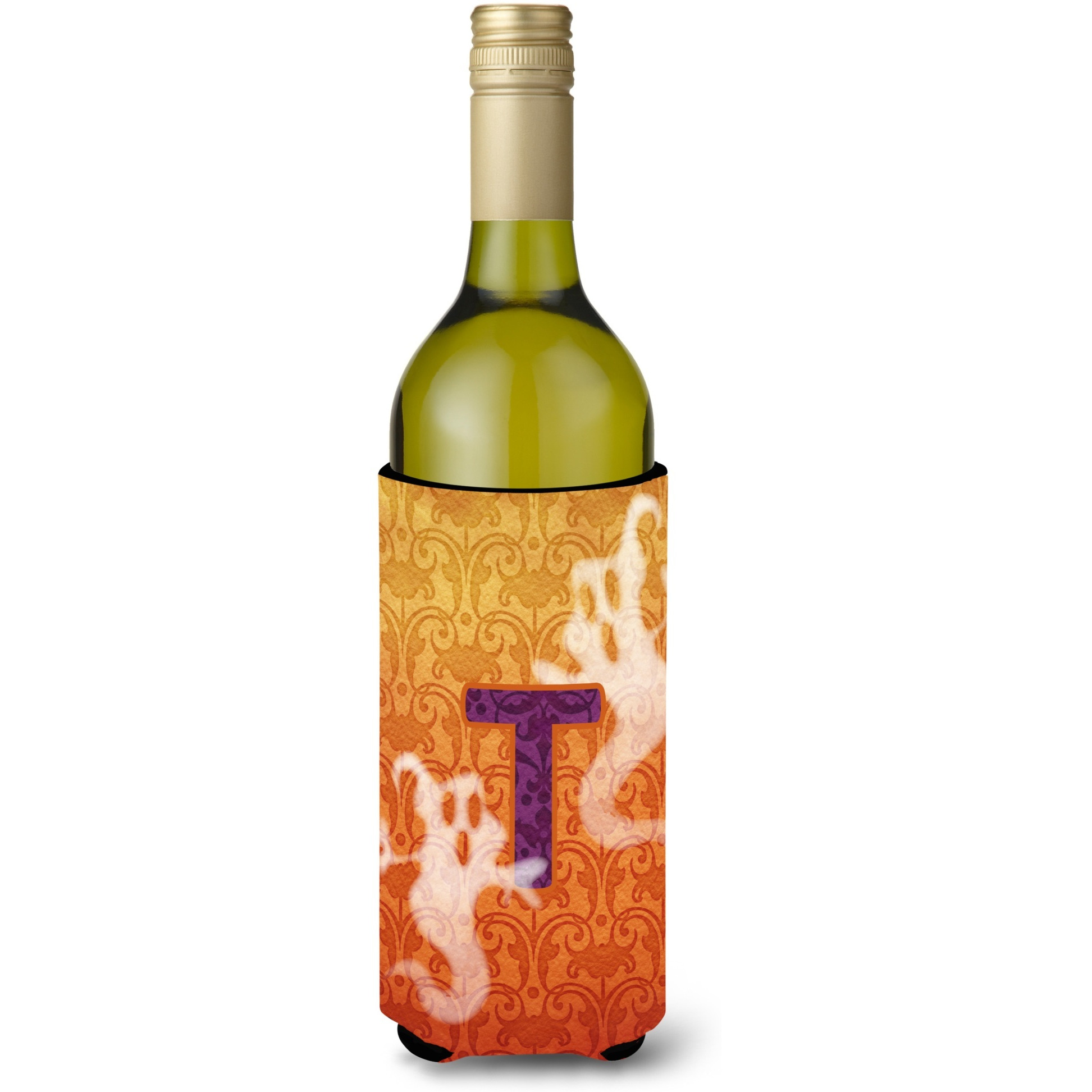 Halloween Ghosts Monogram Initial  Letter T Wine Bottle Beverage Insulator Beverage Insulator Hugger