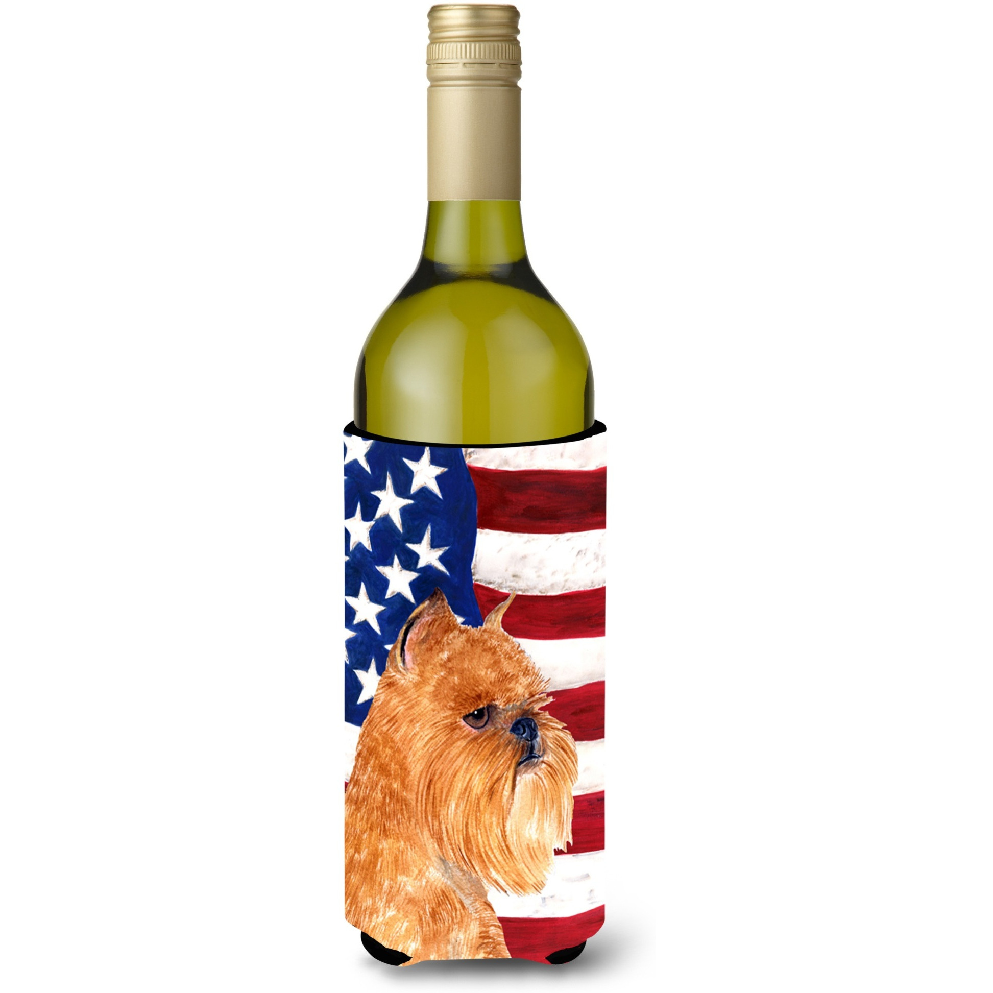 USA American Flag with Brussels Griffon Wine Bottle Beverage Insulator Beverage Insulator Hugger SS4020LITERK