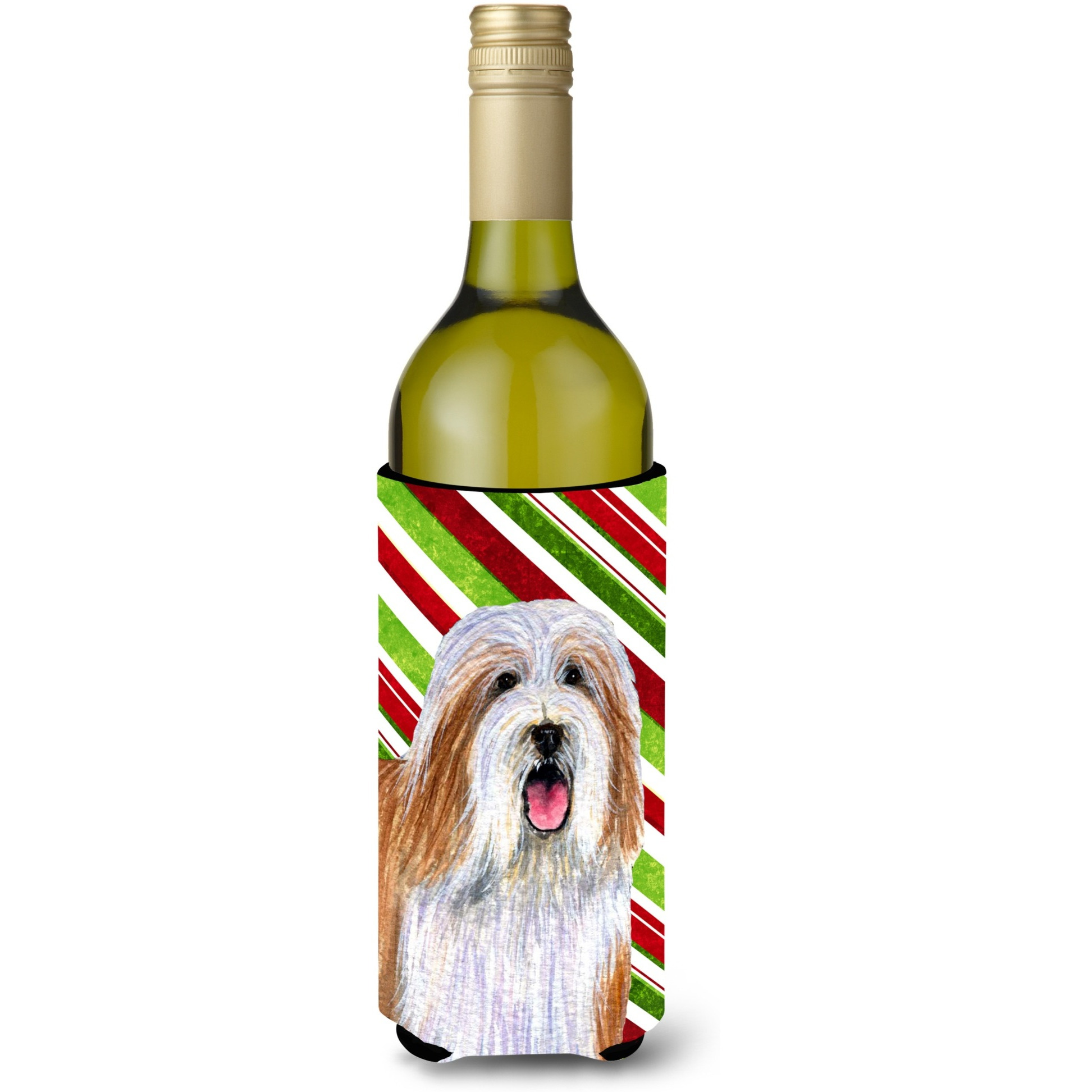 Bearded Collie Candy Cane Holiday Christmas Wine Bottle Beverage Insulator Beverage Insulator Hugger