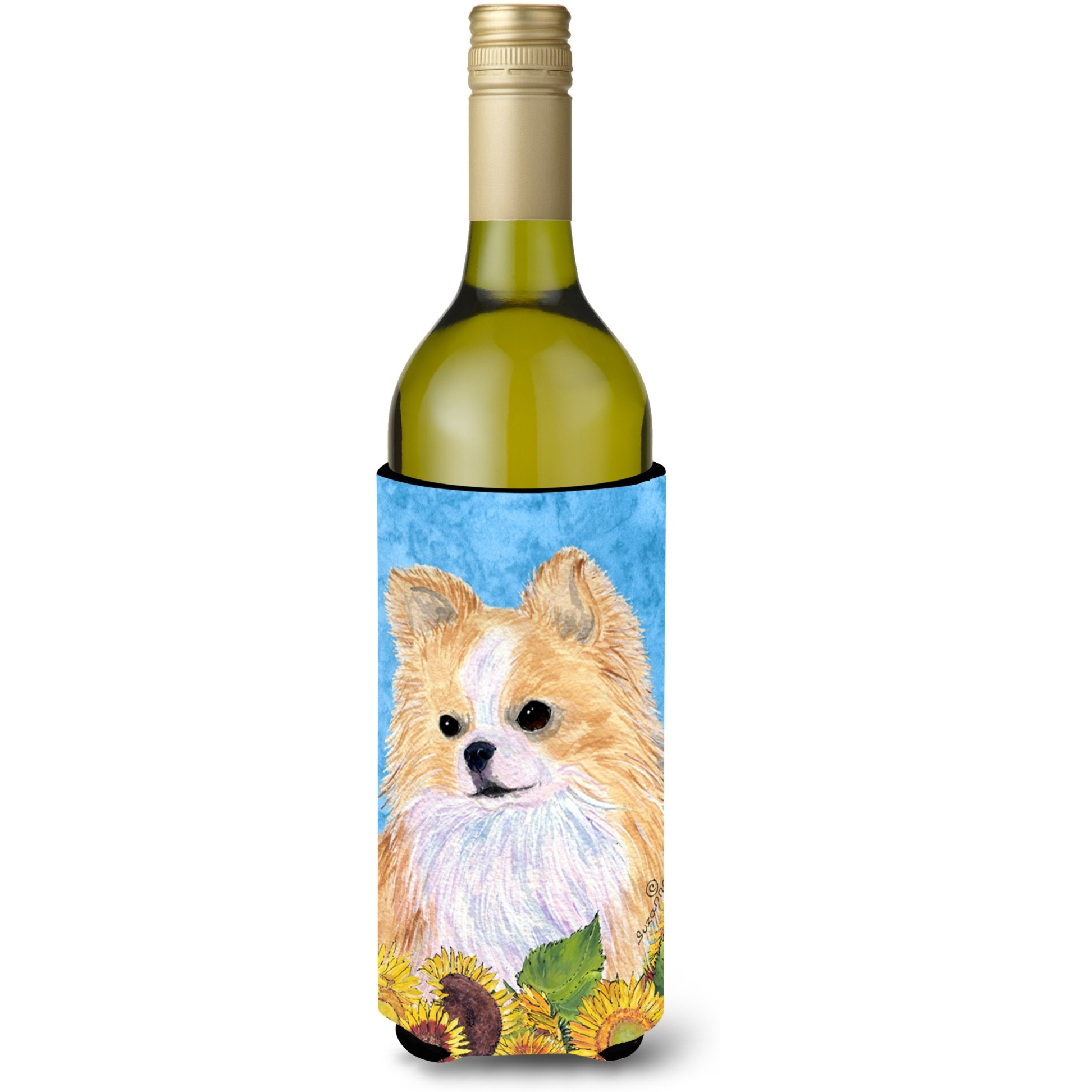Chihuahua in Summer Flowers Wine Bottle Beverage Insulator Beverage Insulator Hugger SS4242LITERK