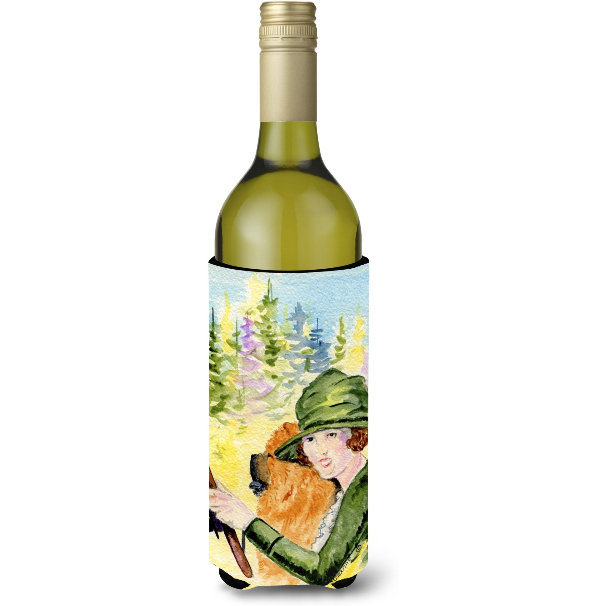 Lady driving with her Chow Chow Wine Bottle Beverage Insulator Beverage Insulator Hugger