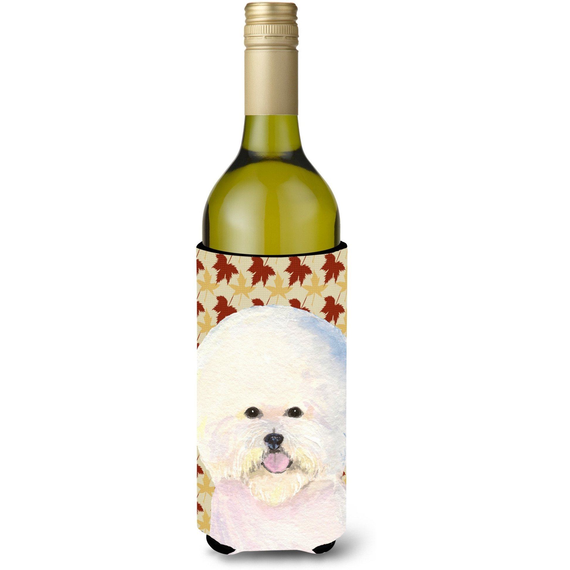 Bichon Frise Fall Leaves Portrait Wine Bottle Beverage Insulator Beverage Insulator Hugger SS4330LITERK