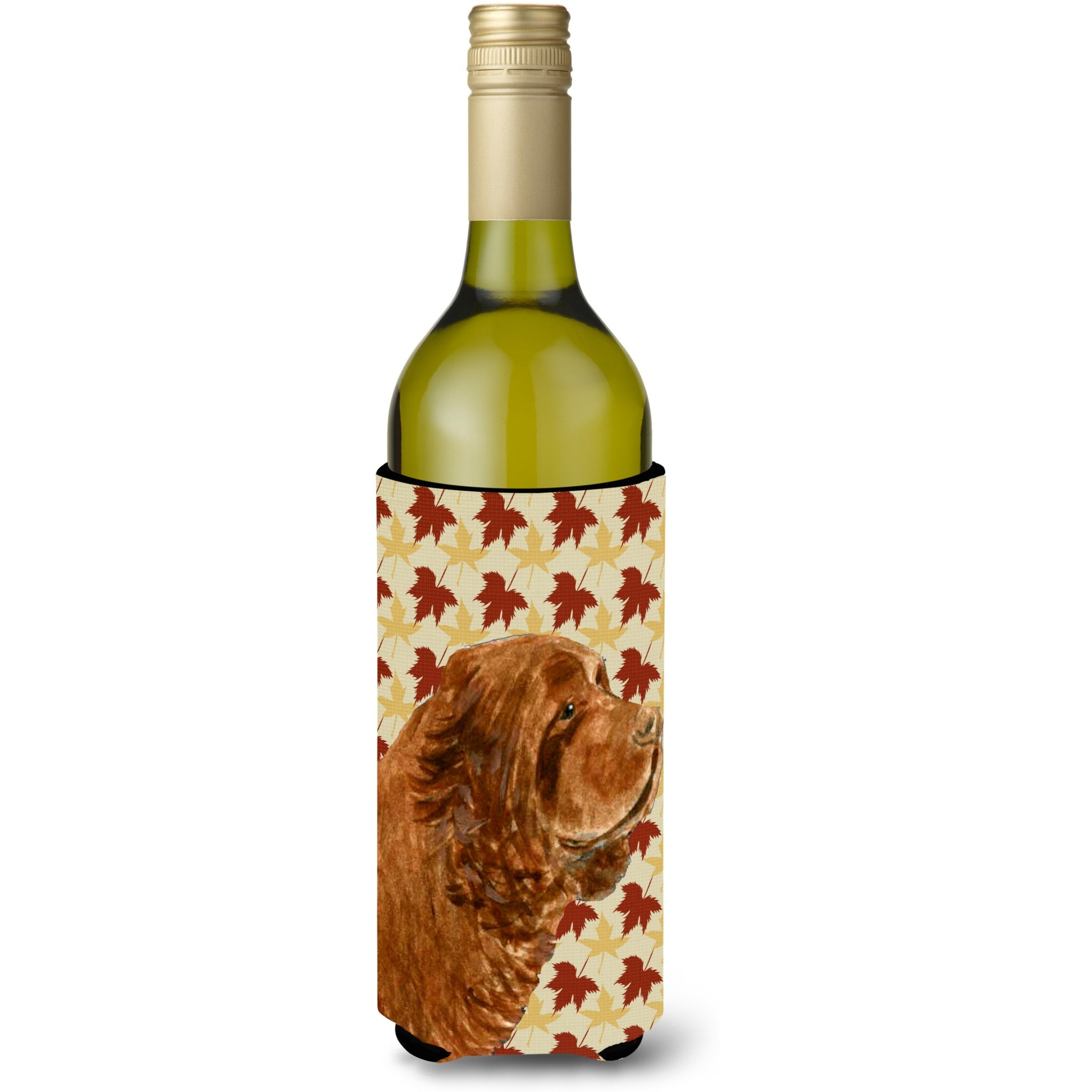 Sussex Spaniel Fall Leaves Portrait Wine Bottle Beverage Insulator Beverage Insulator Hugger
