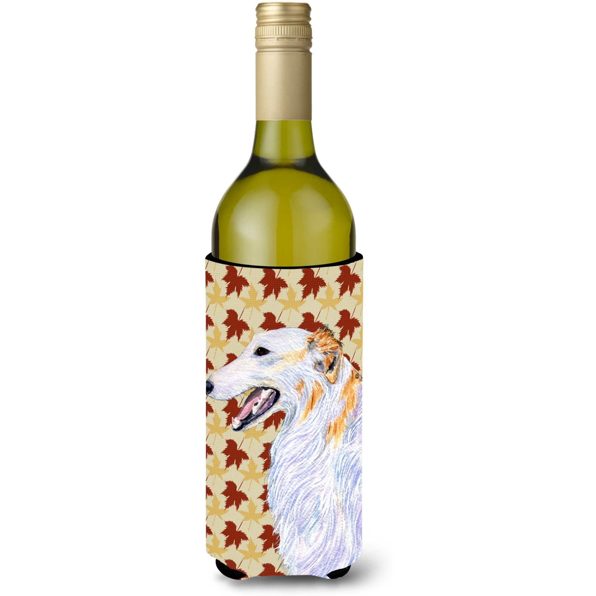 Borzoi Fall Leaves Portrait Wine Bottle Beverage Insulator Beverage Insulator Hugger