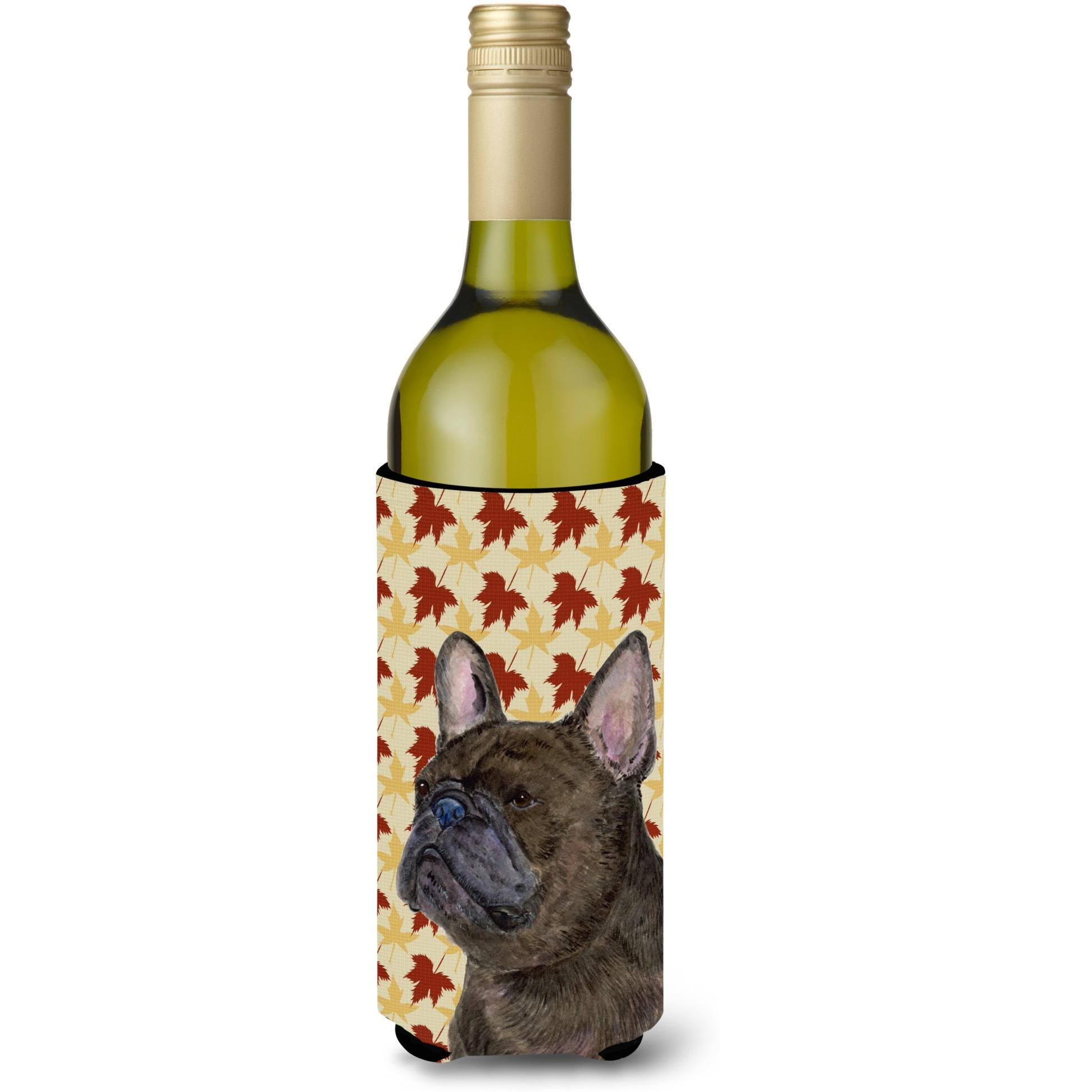 French Bulldog Fall Leaves Portrait Wine Bottle Beverage Insulator Beverage Insulator Hugger SS4337LITERK
