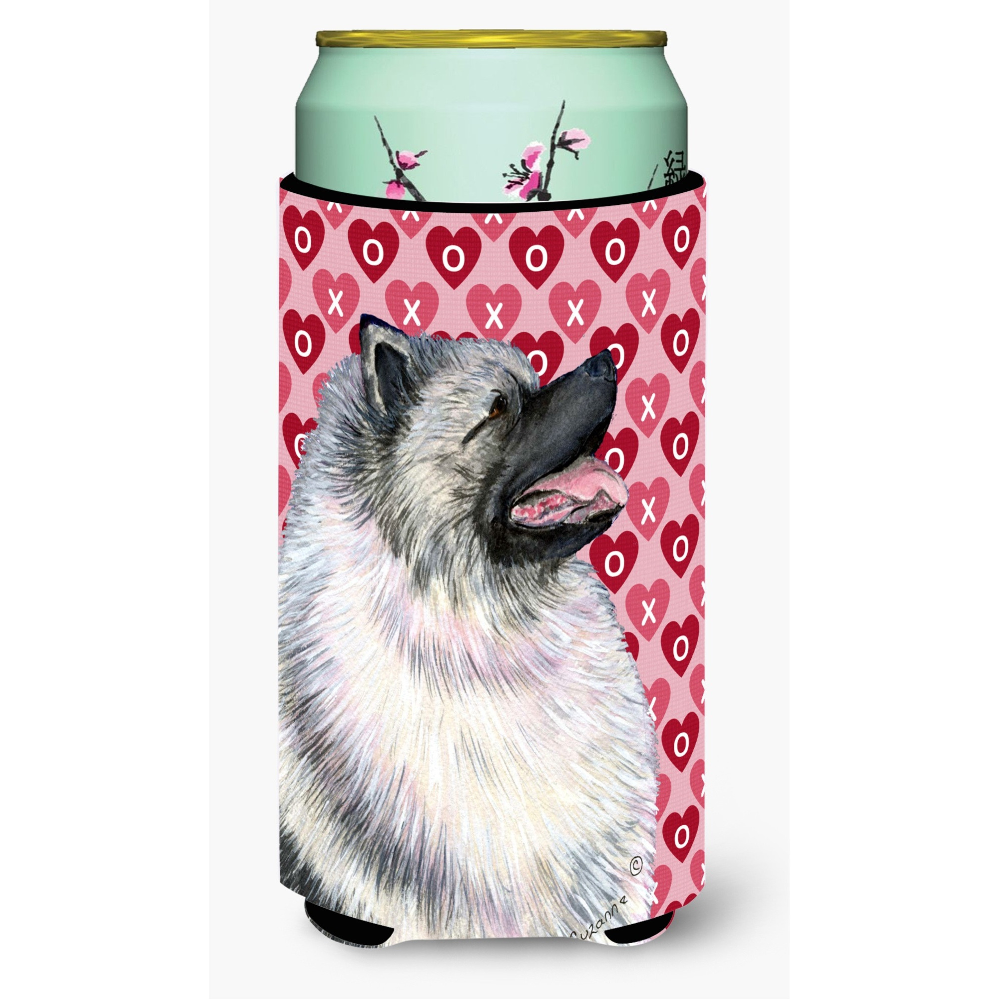 Keeshond Hearts Love and Valentines Day Portrait  Tall Boy Beverage Insulator Beverage Insulator Hugger