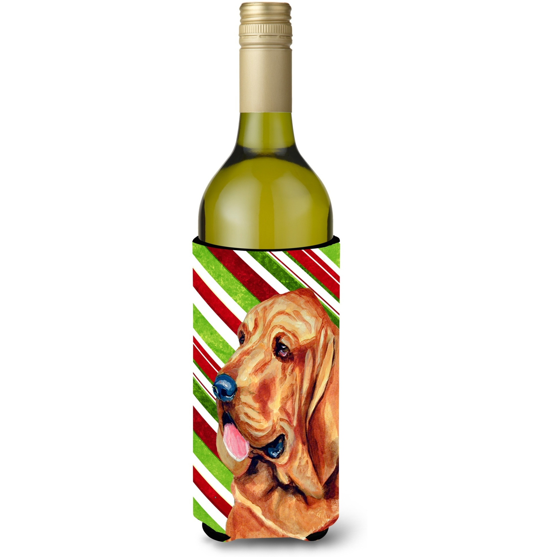 Bloodhound Candy Cane Holiday Christmas Wine Bottle Beverage Insulator Beverage Insulator Hugger