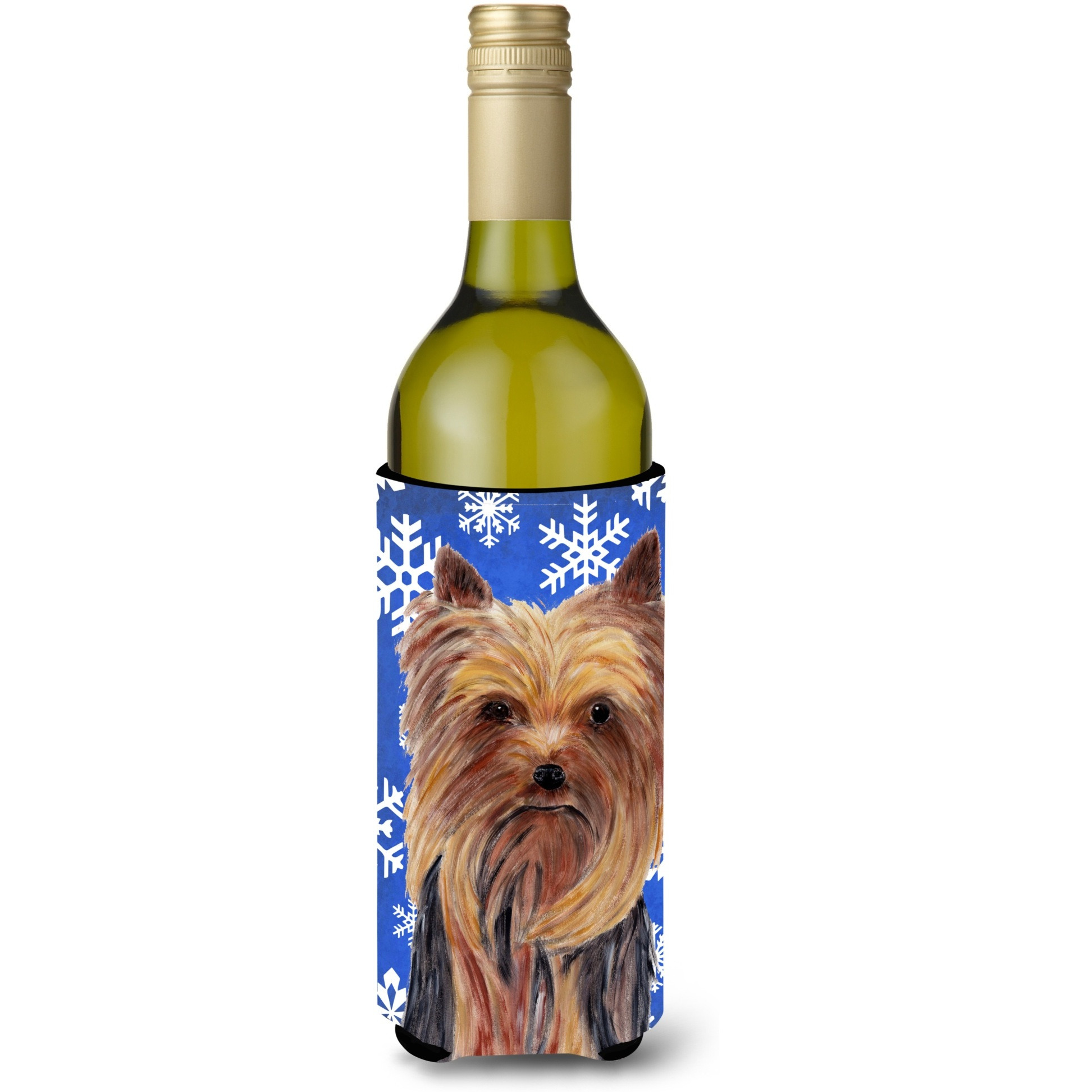 Yorkie Winter Snowflakes Holiday Wine Bottle Beverage Insulator Beverage Insulator Hugger