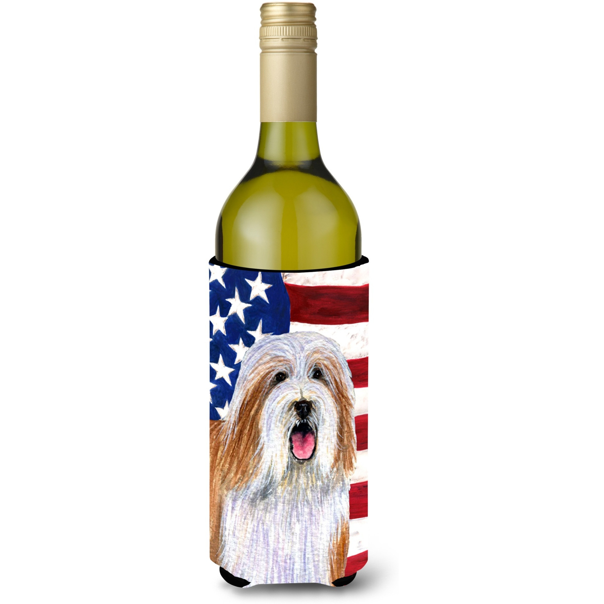 USA American Flag with Bearded Collie Wine Bottle Beverage Insulator Beverage Insulator Hugger SS4245LITERK