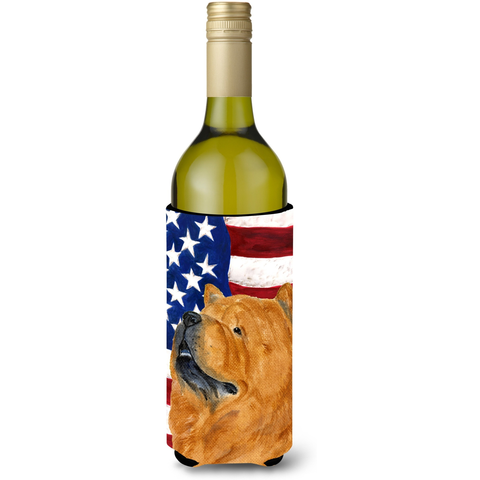 USA American Flag with Chow Chow Wine Bottle Beverage Insulator Beverage Insulator Hugger SS4029LITERK