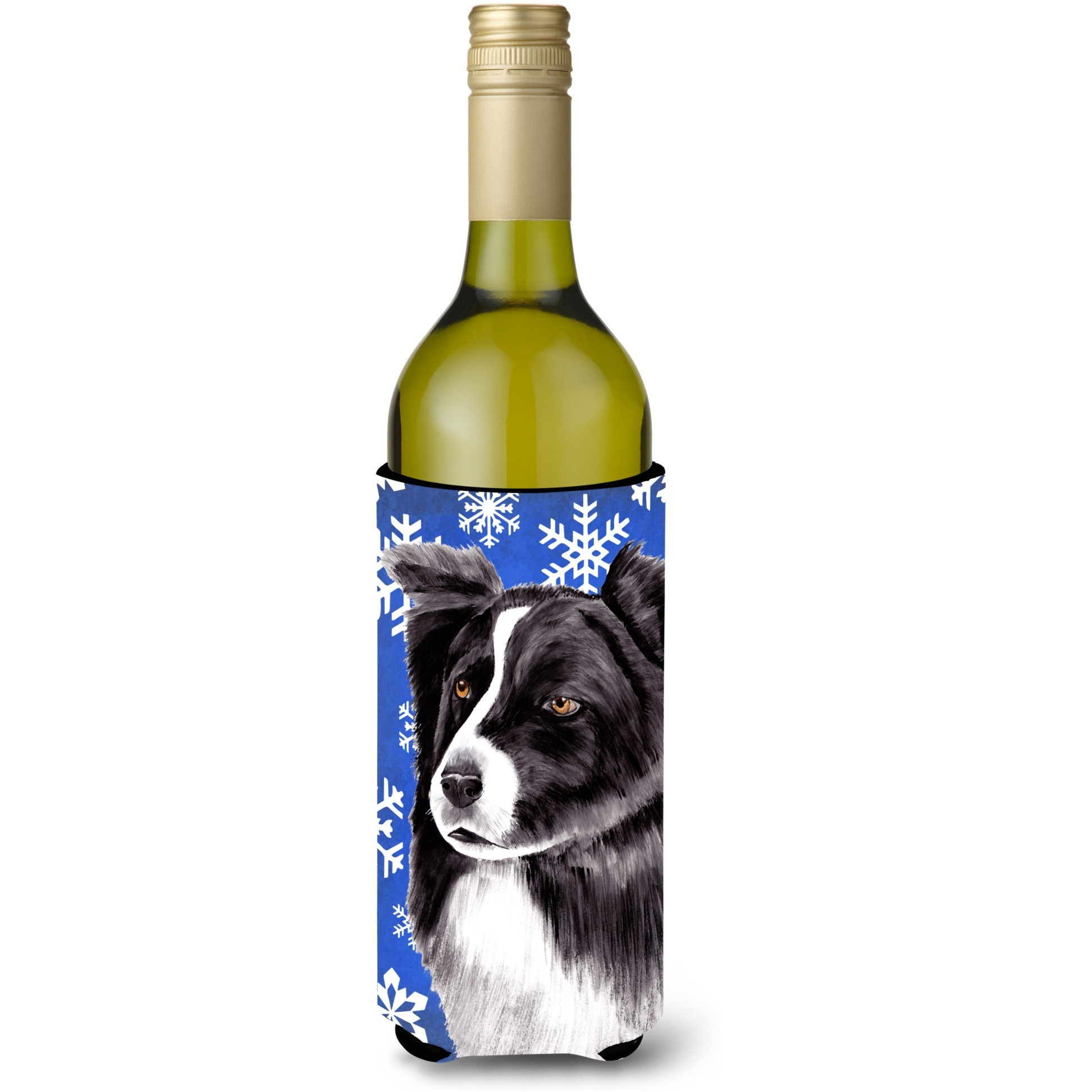 Border Collie Winter Snowflakes Holiday Wine Bottle Beverage Insulator Beverage Insulator Hugger