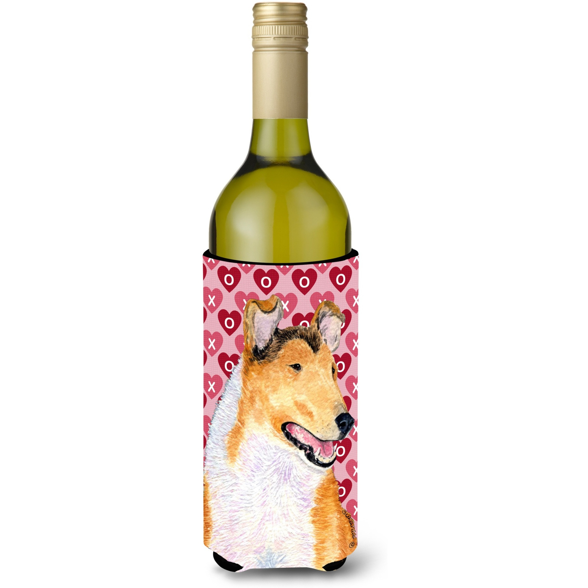Collie Smooth Hearts Love Valentine's Day Portrait Wine Bottle Beverage Insulator Beverage Insulator Hugger