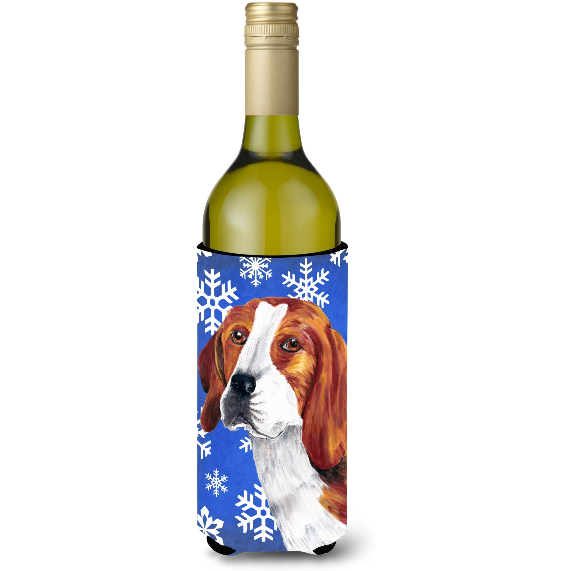 Beagle Winter Snowflakes Holiday Wine Bottle Beverage Insulator Beverage Insulator Hugger