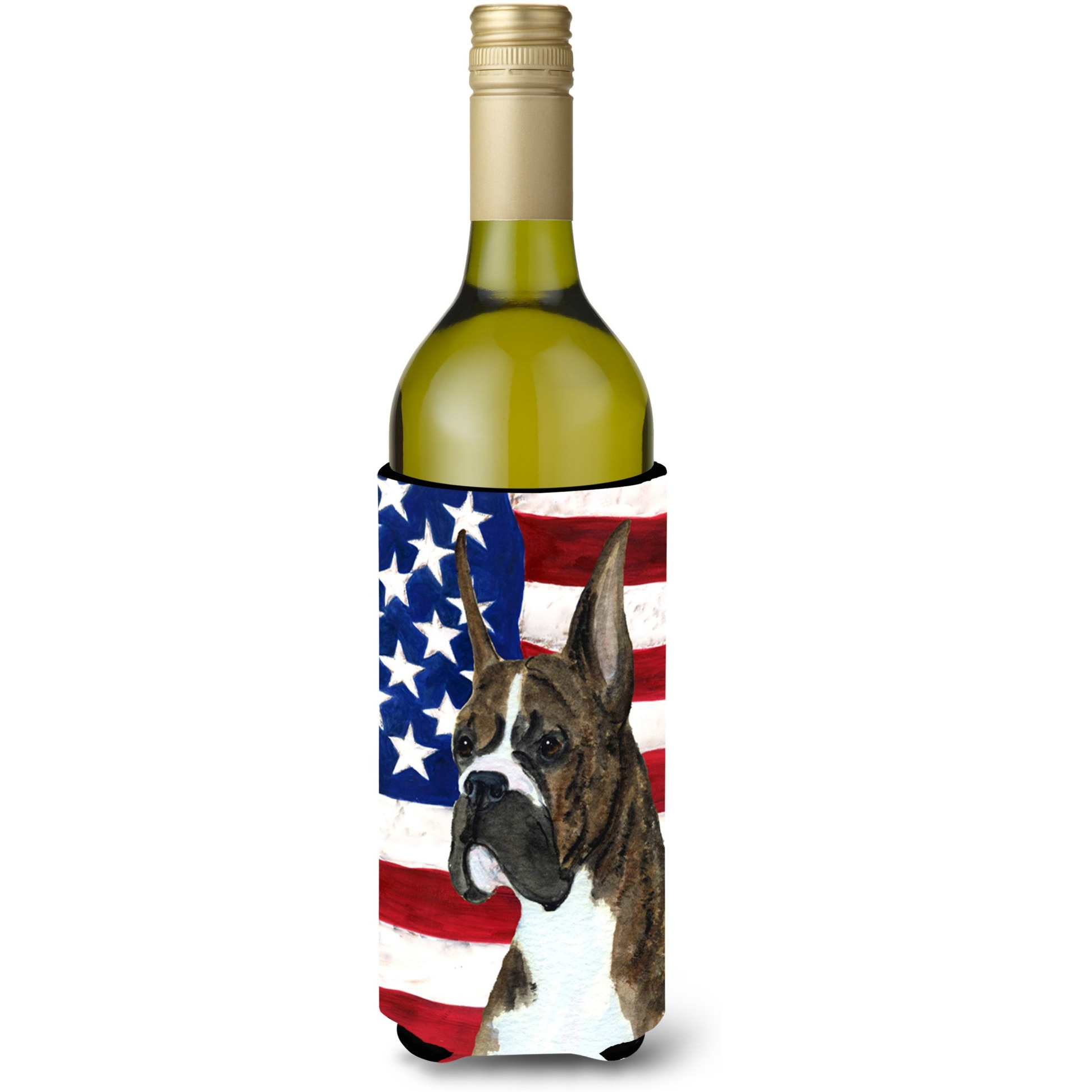 USA American Flag with Boxer Wine Bottle Beverage Insulator Beverage Insulator Hugger SS4035LITERK