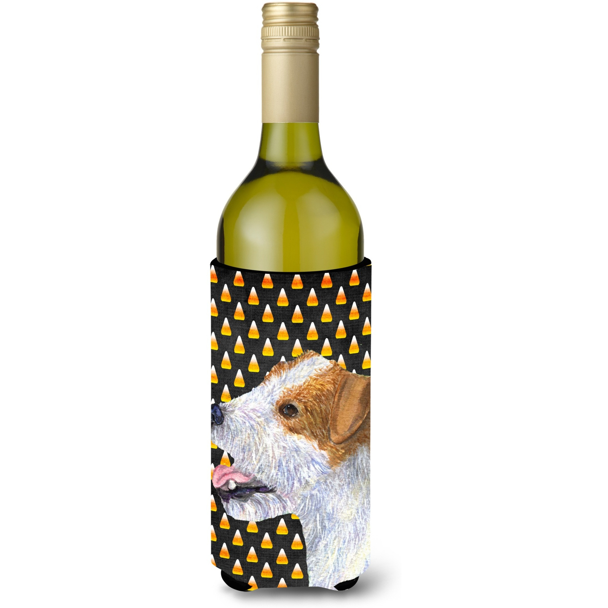 Jack Russell Terrier Candy Corn Halloween Portrait Wine Bottle Beverage Insulator Beverage Insulator Hugger