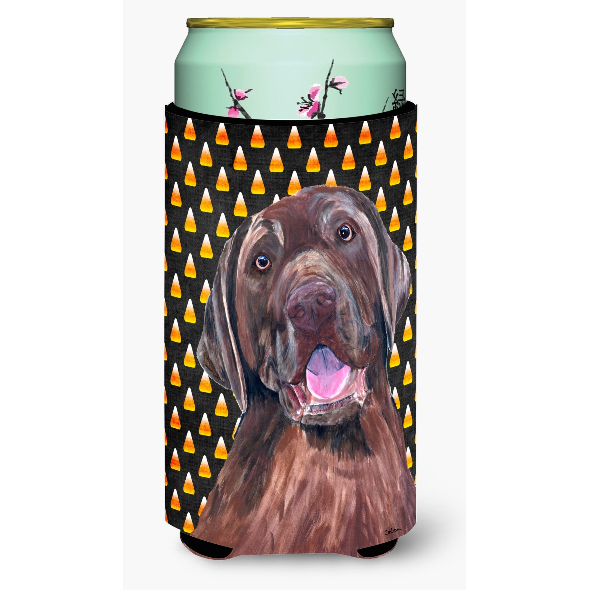 Labrador Chocolate Candy Corn Halloween Portrait  Tall Boy Beverage Insulator Beverage Insulator Hugger
