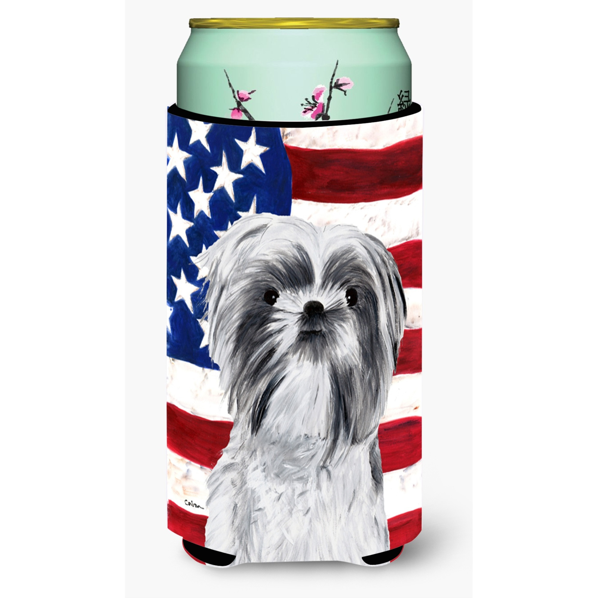 USA American Flag with Shih Tzu  Tall Boy Beverage Insulator Beverage Insulator Hugger
