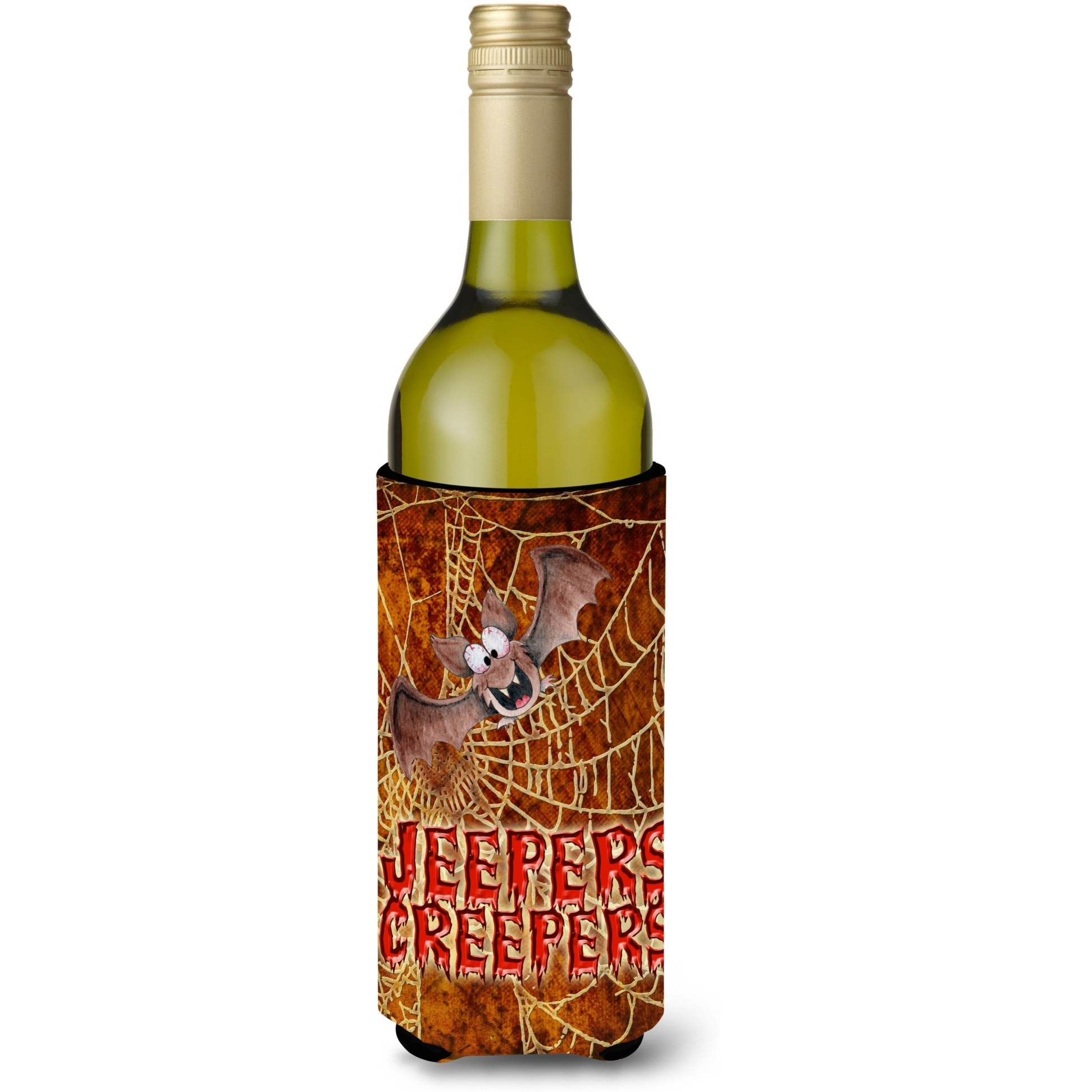 Jeepers Creepers with Bat and Spider web Halloween Wine Bottle Beverage Insulator Beverage Insulator Hugger
