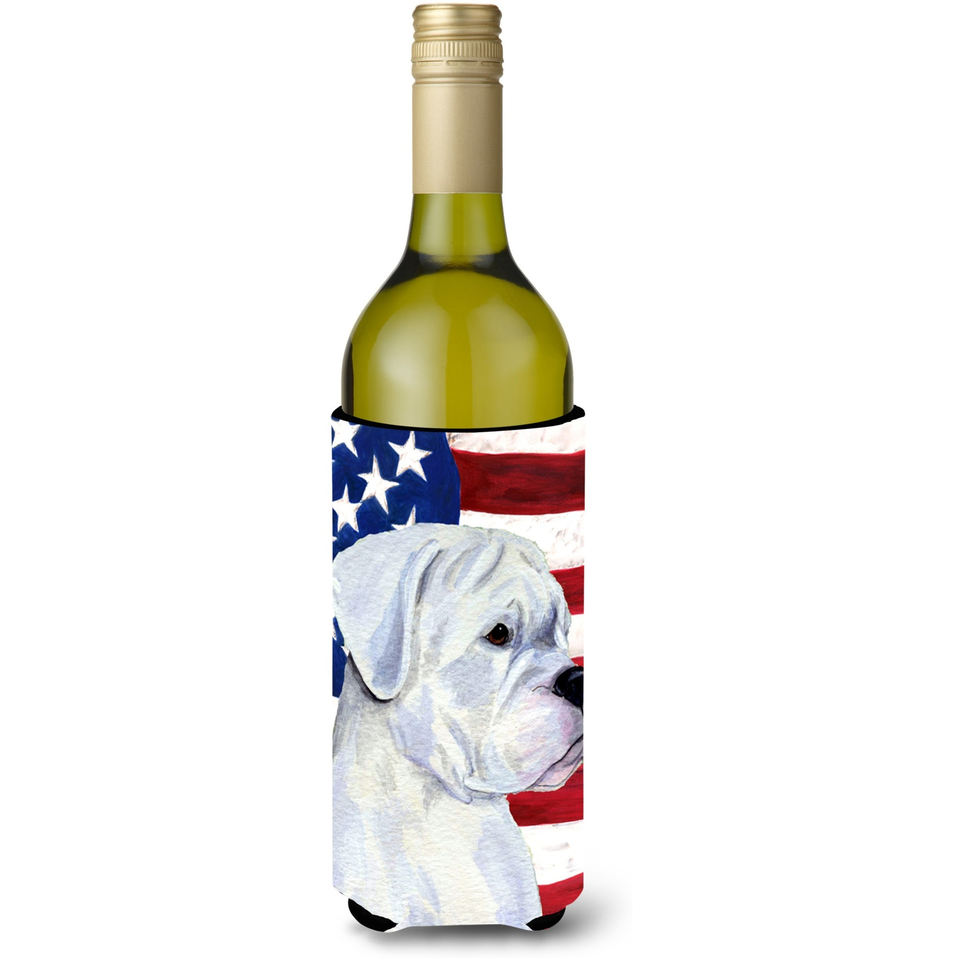 USA American Flag with Boxer Wine Bottle Beverage Insulator Beverage Insulator Hugger SS4036LITERK