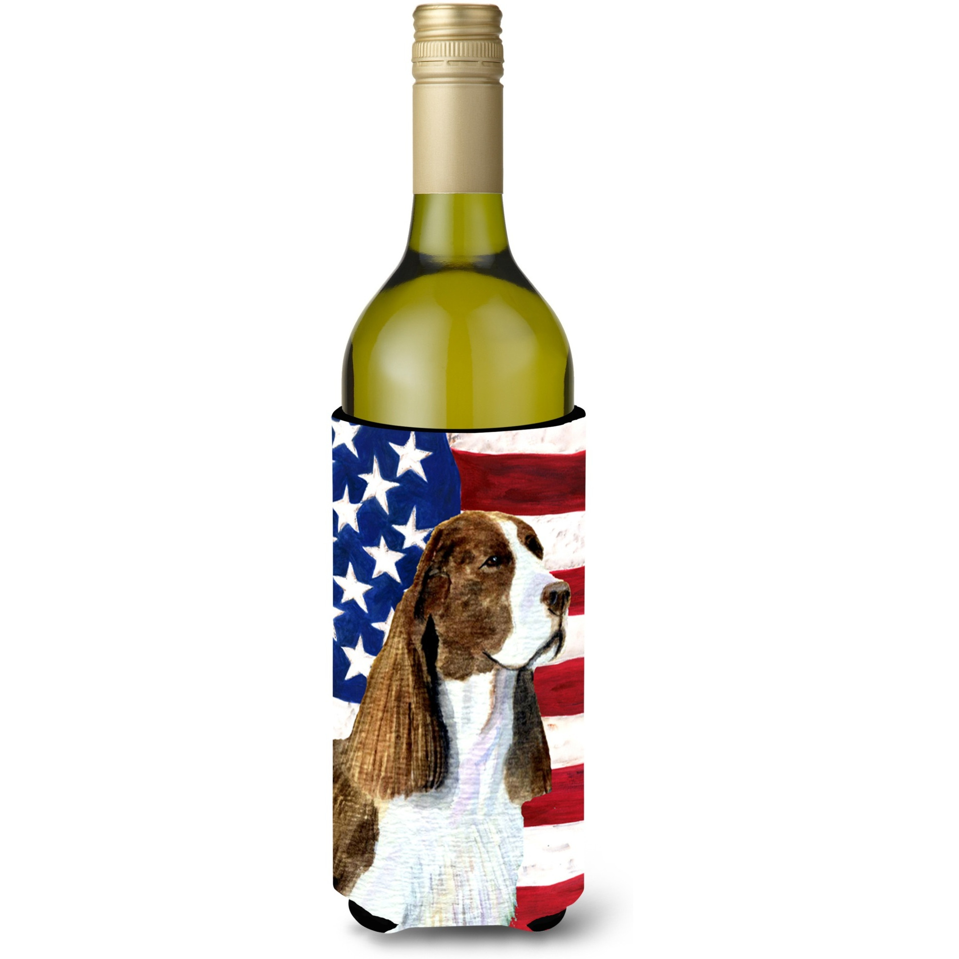 USA American Flag with Springer Spaniel Wine Bottle Beverage Insulator Beverage Insulator Hugger SS4040LITERK
