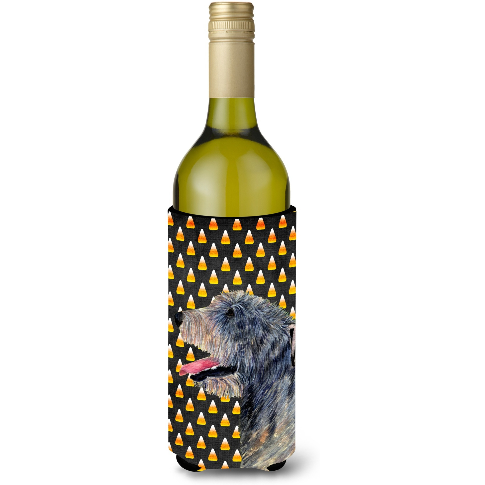 Irish Wolfhound Candy Corn Halloween Portrait Wine Bottle Beverage Insulator Beverage Insulator Hugger