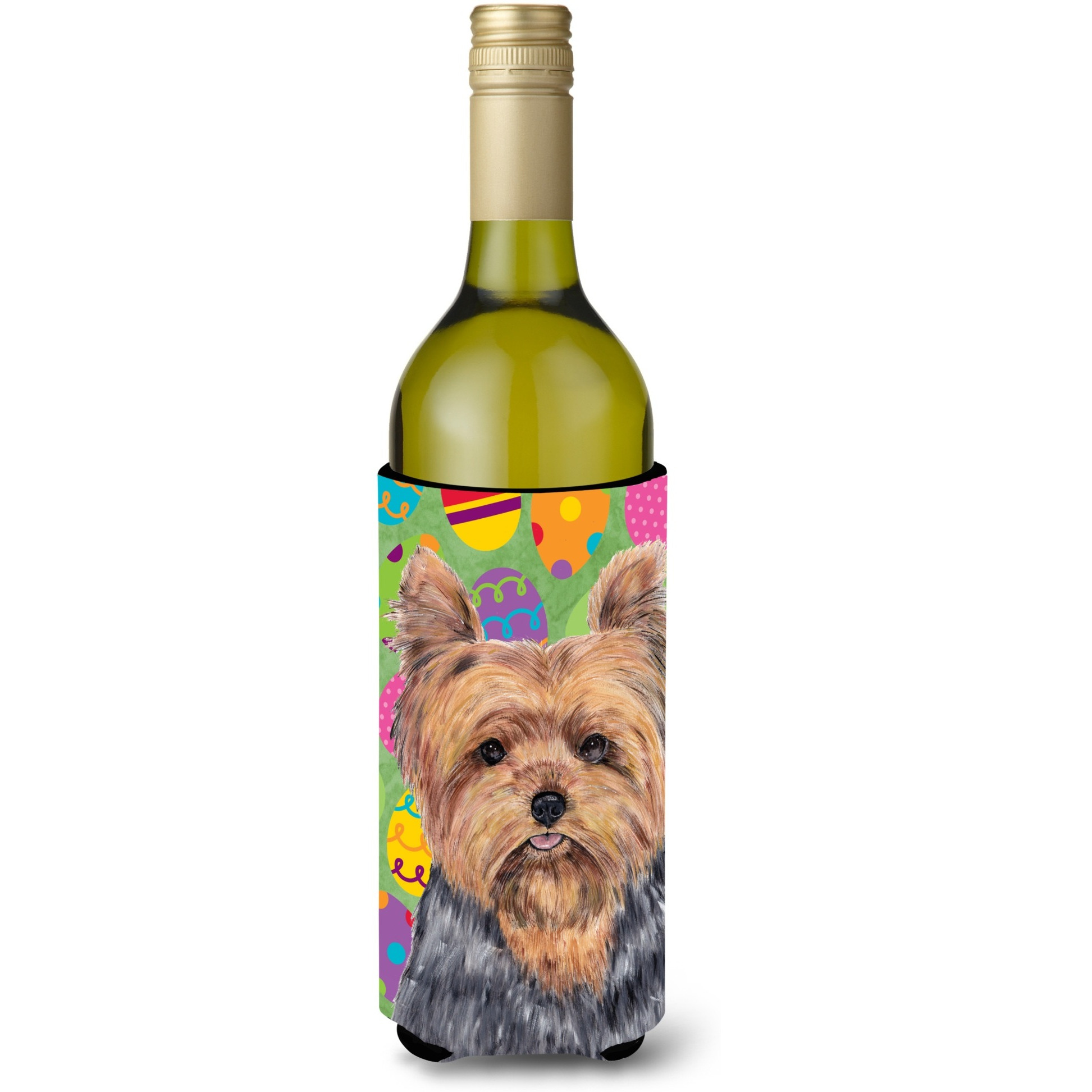 &quotCaroline's Treasures SC9468LITERK Yorkie Easter Eggtravaganza Wine Bottle Koozie Hugger, 750 mL, Multicolor"