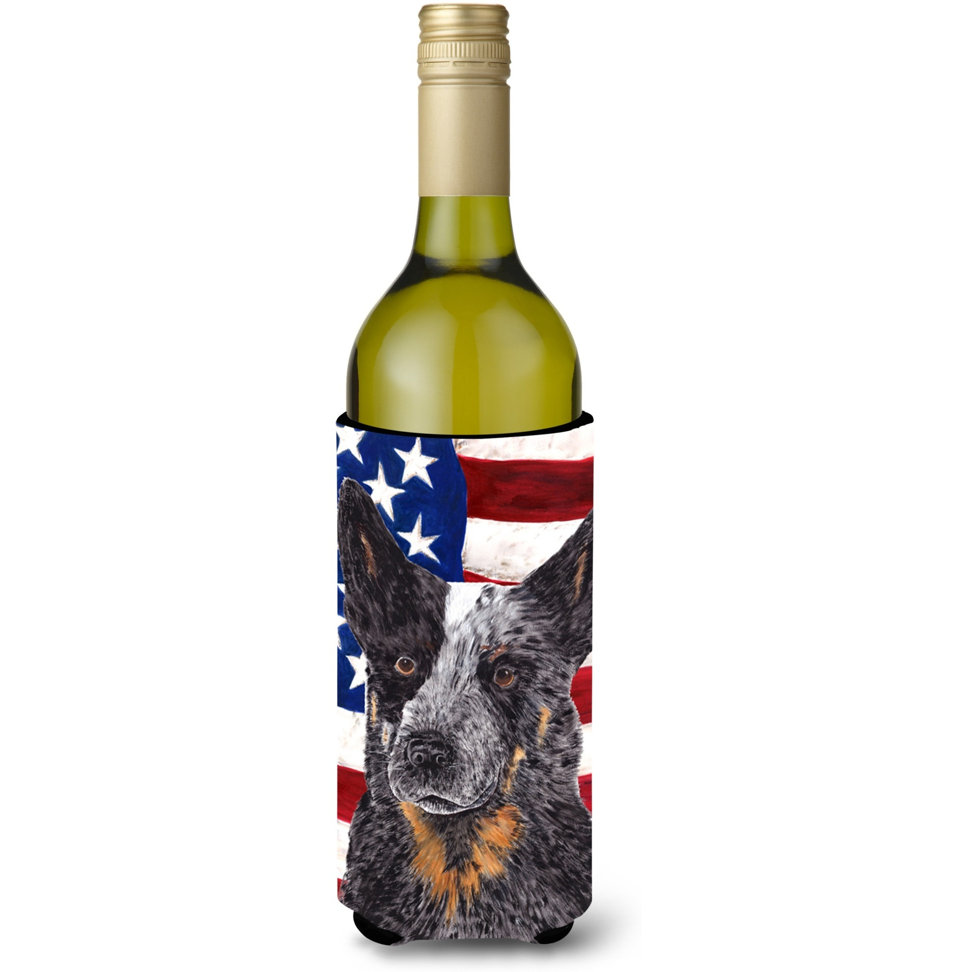 USA American Flag with Australian Cattle Dog Wine Bottle Beverage Insulator Beverage Insulator Hugger