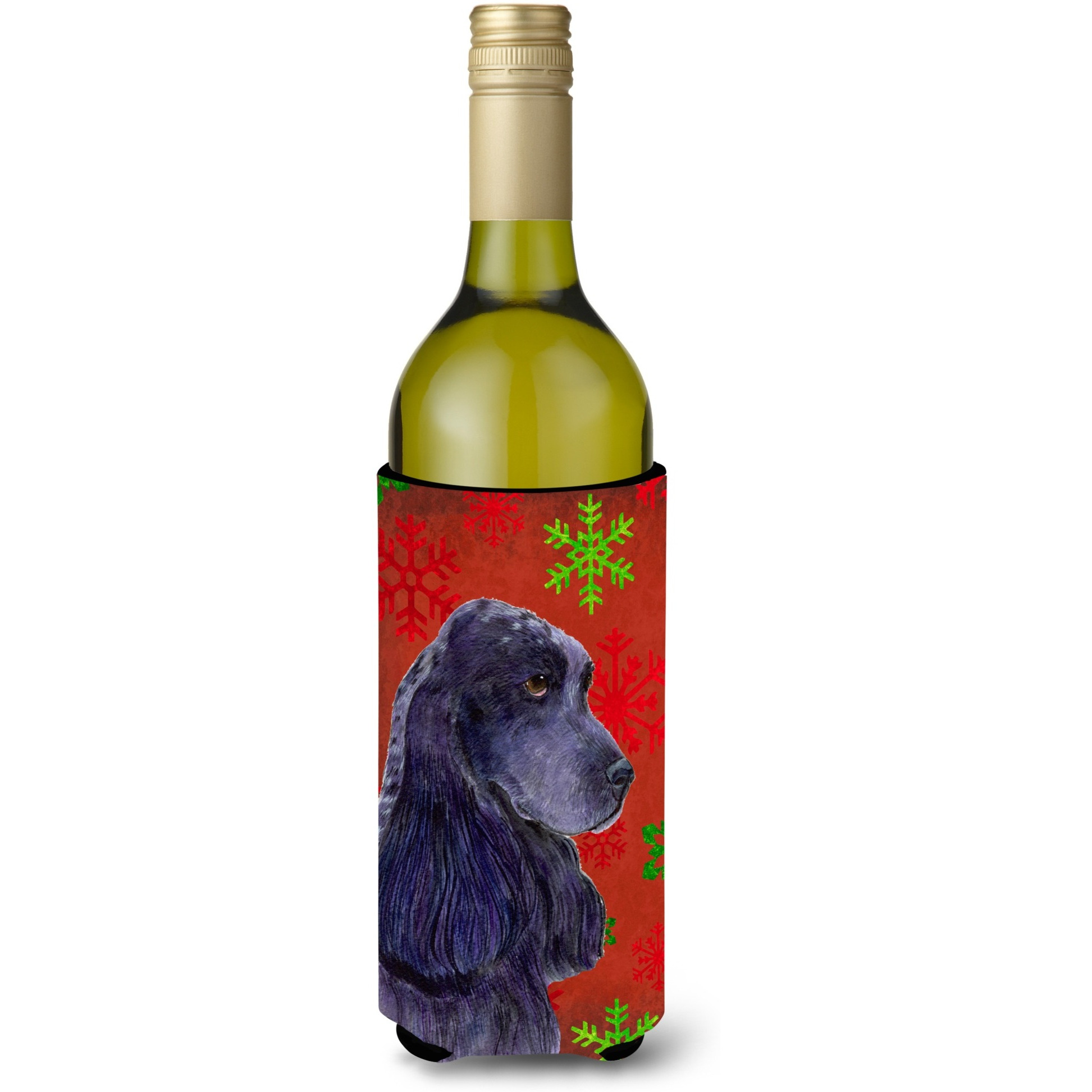 Cocker Spaniel Red Green Snowflakes Christmas Wine Bottle Beverage Insulator Beverage Insulator Hugger