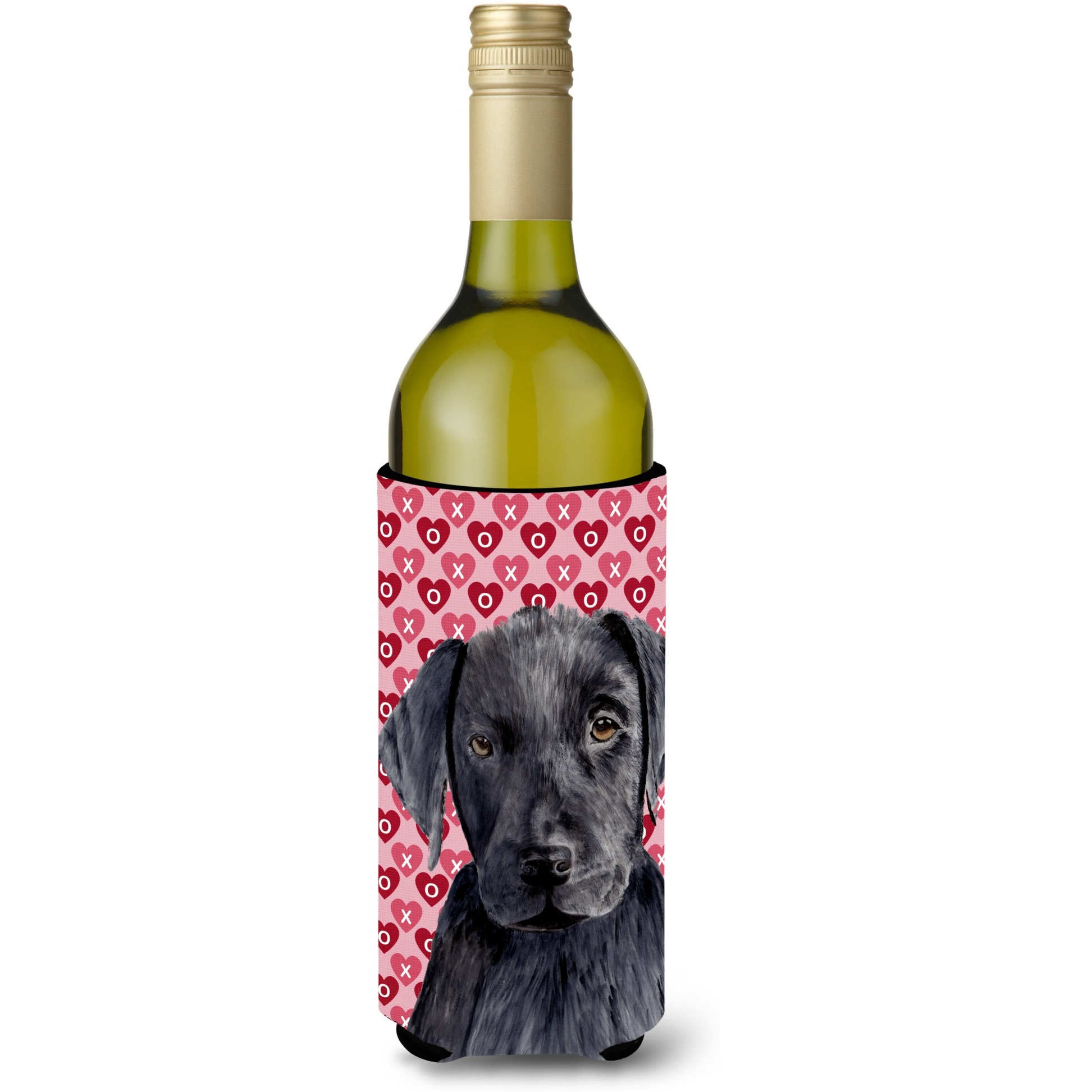 Labrador Black Hearts Love Valentine's Day Wine Bottle Beverage Insulator Beverage Insulator Hugger