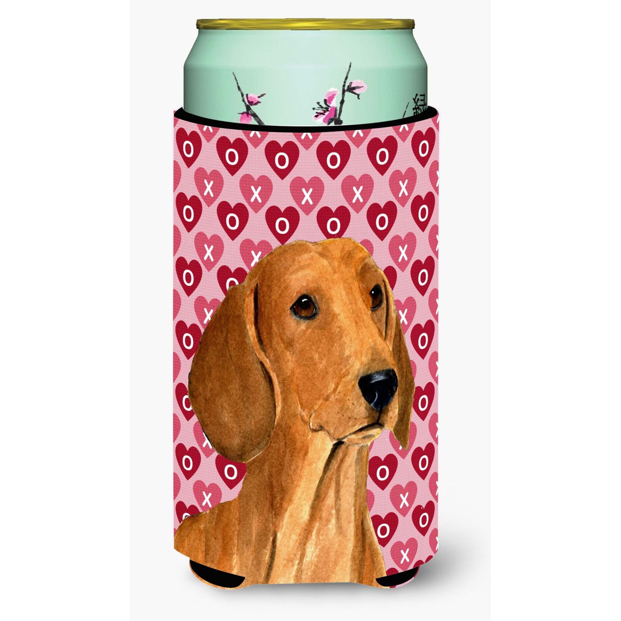 Dachshund Hearts Love and Valentine's Day Portrait  Tall Boy Beverage Insulator Beverage Insulator Hugger