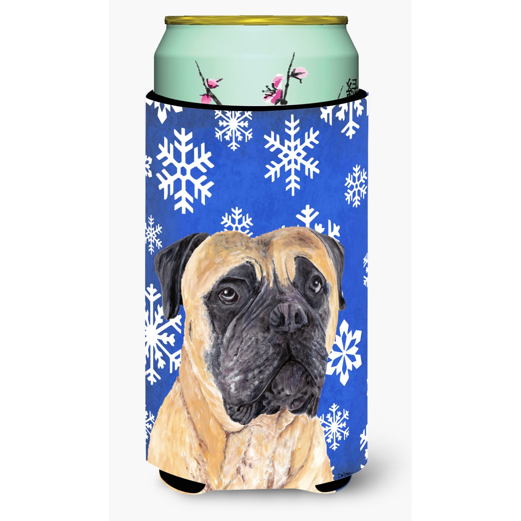 Mastiff Winter Snowflakes Holiday  Tall Boy Beverage Insulator Beverage Insulator Hugger