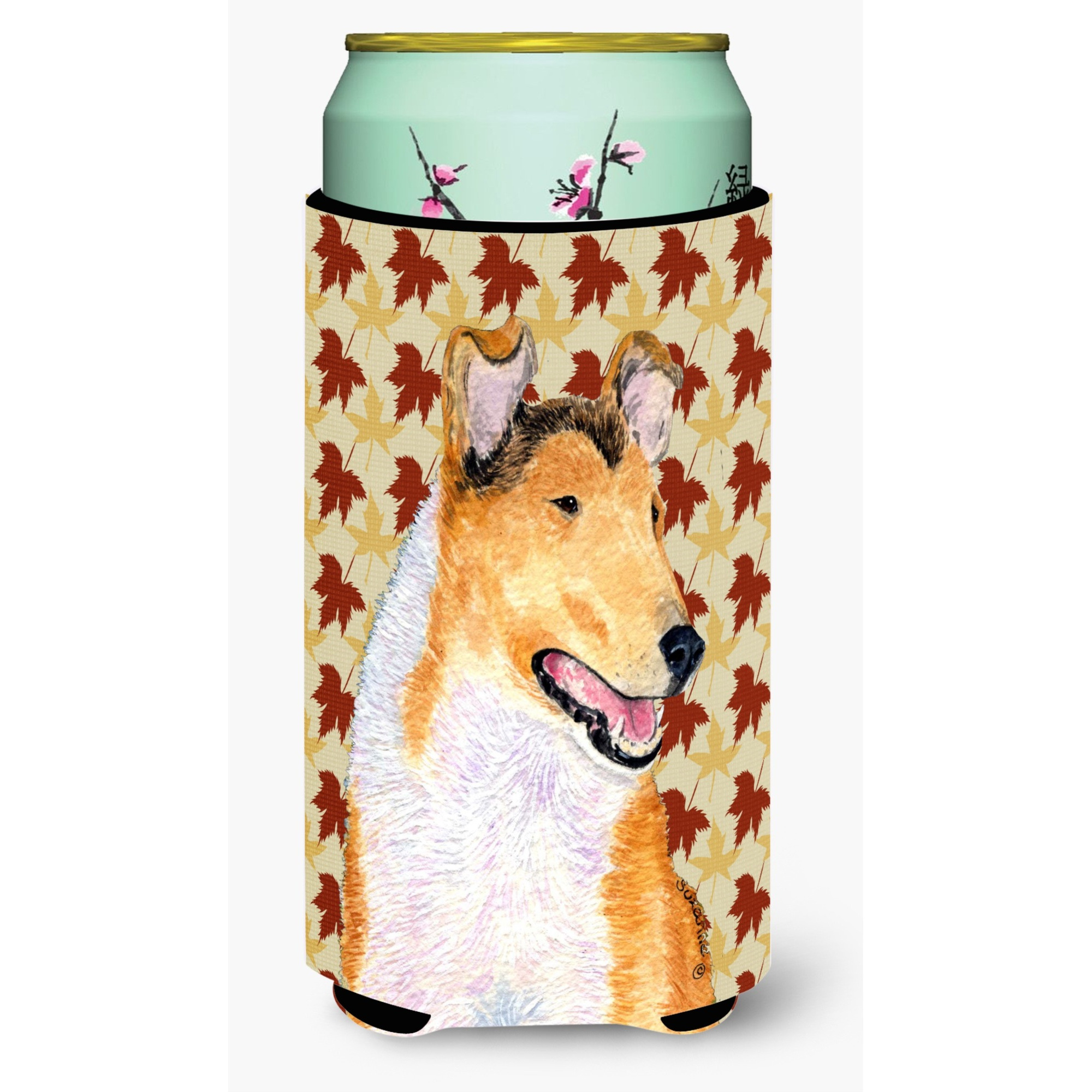 Collie Smooth Fall Leaves Portrait  Tall Boy Beverage Insulator Beverage Insulator Hugger