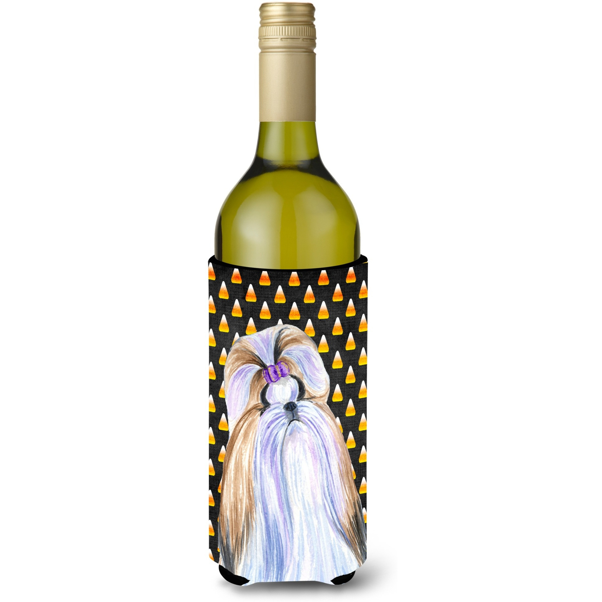 Shih Tzu Candy Corn Halloween Portrait Wine Bottle Beverage Insulator Beverage Insulator Hugger SS4258LITERK
