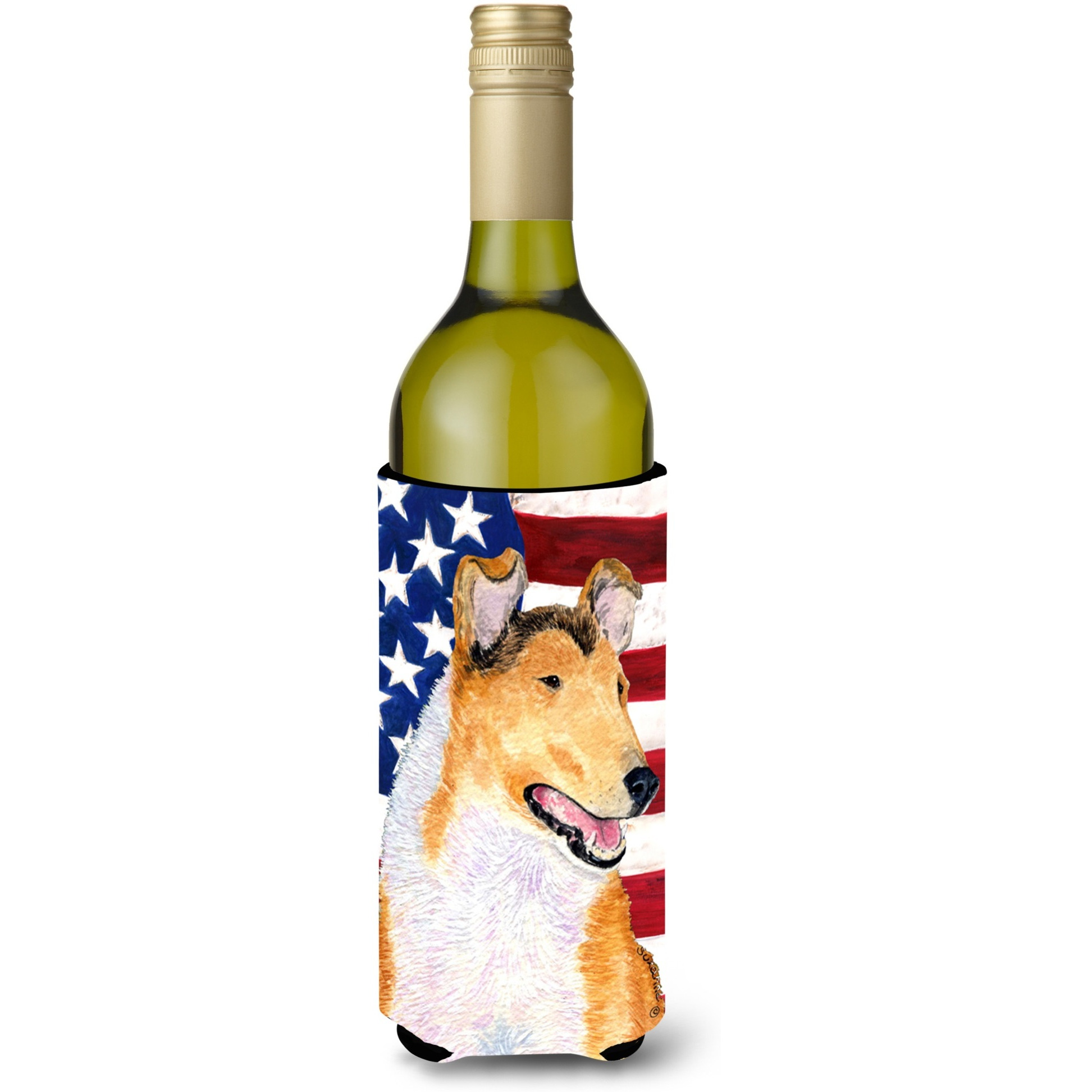 USA American Flag with Collie Smooth Wine Bottle Beverage Insulator Beverage Insulator Hugger
