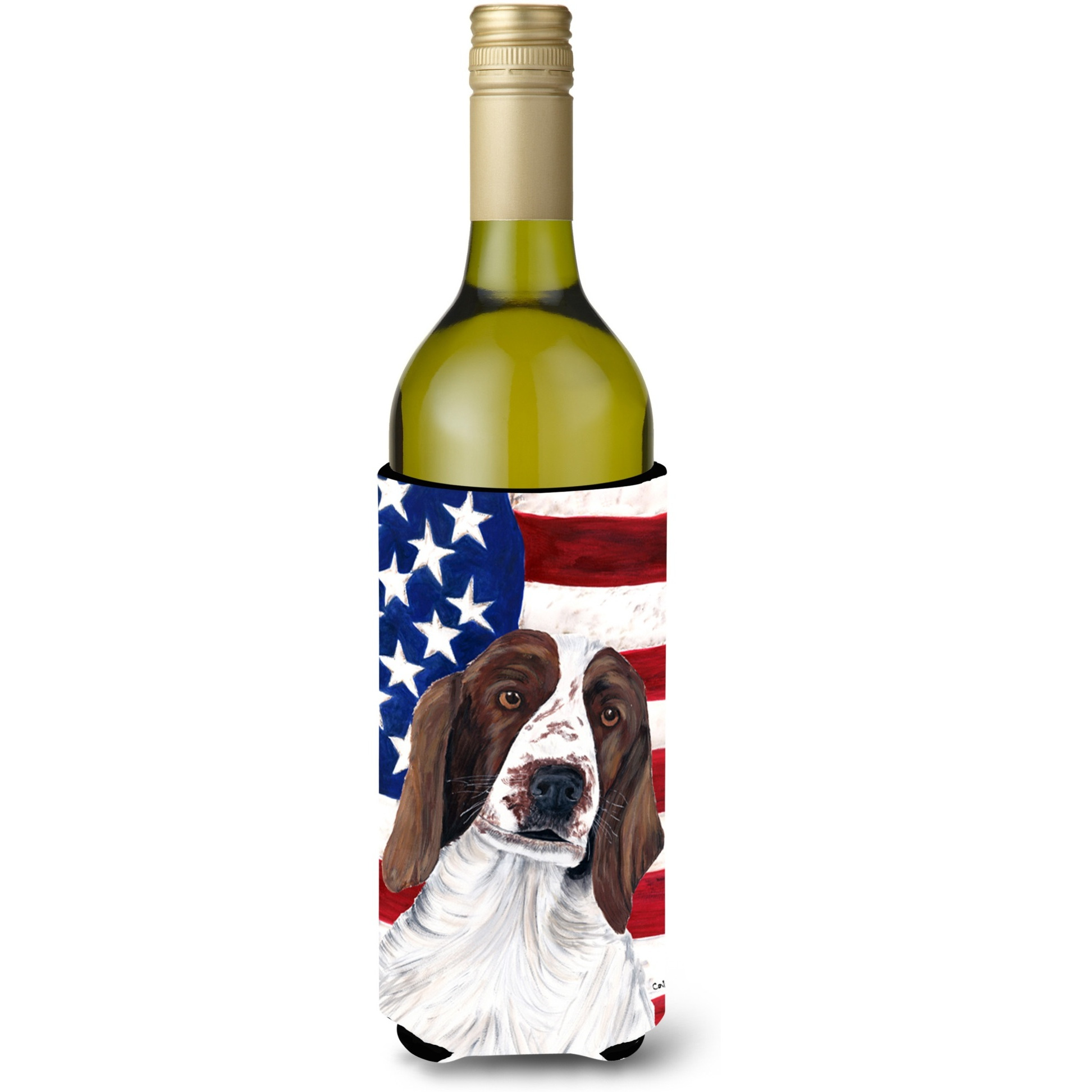 USA American Flag with Welsh Springer Spaniel Wine Bottle Beverage Insulator Beverage Insulator Hugger
