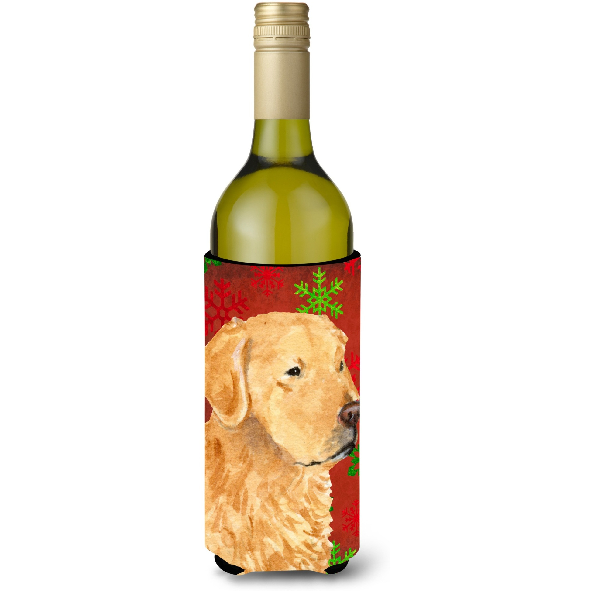 Golden Retriever Snowflake Holiday Christmas Wine Bottle Beverage Insulator Beverage Insulator Hugger