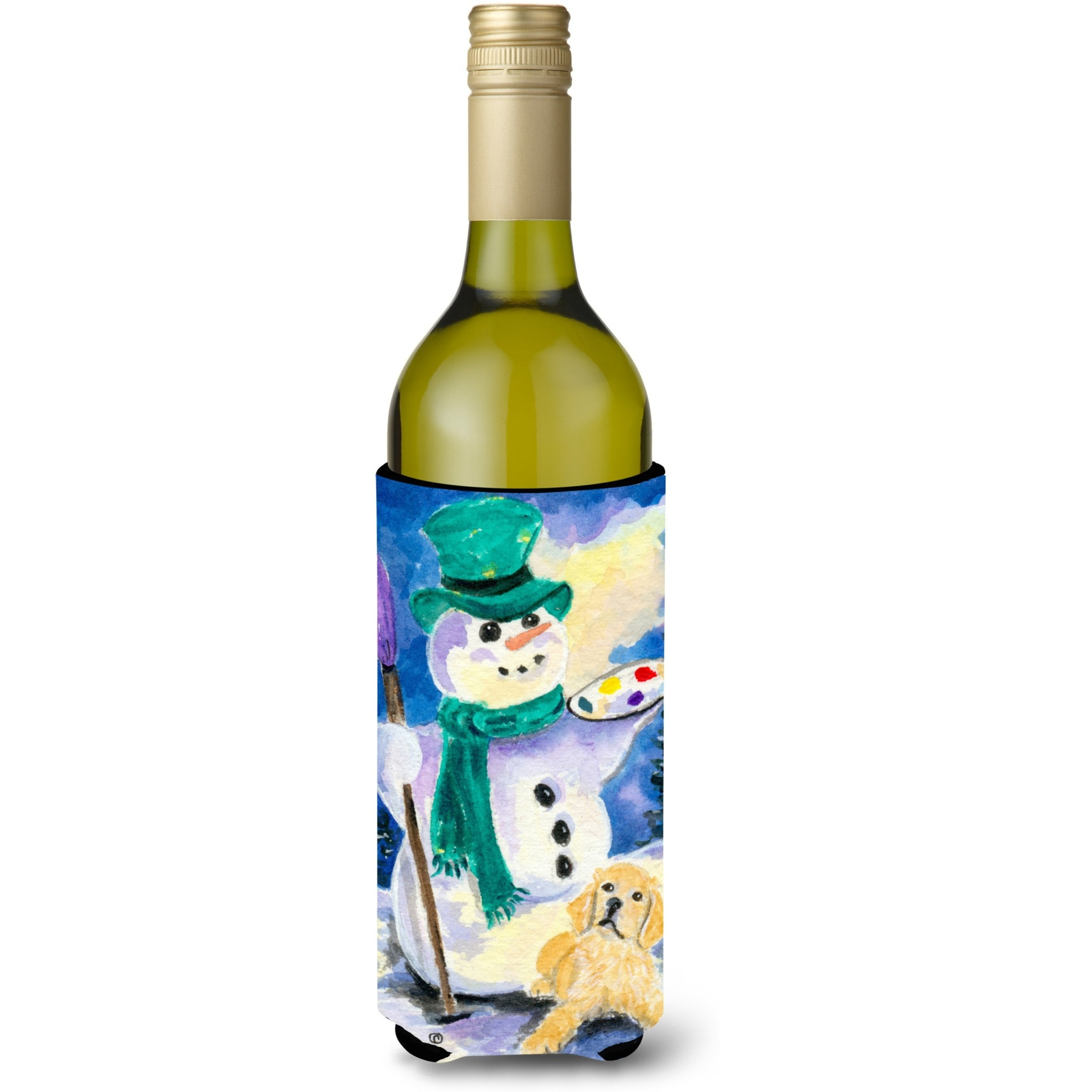 Snowman with Golden Retriever Wine Bottle Beverage Insulator Beverage Insulator Hugger SS8994LITERK