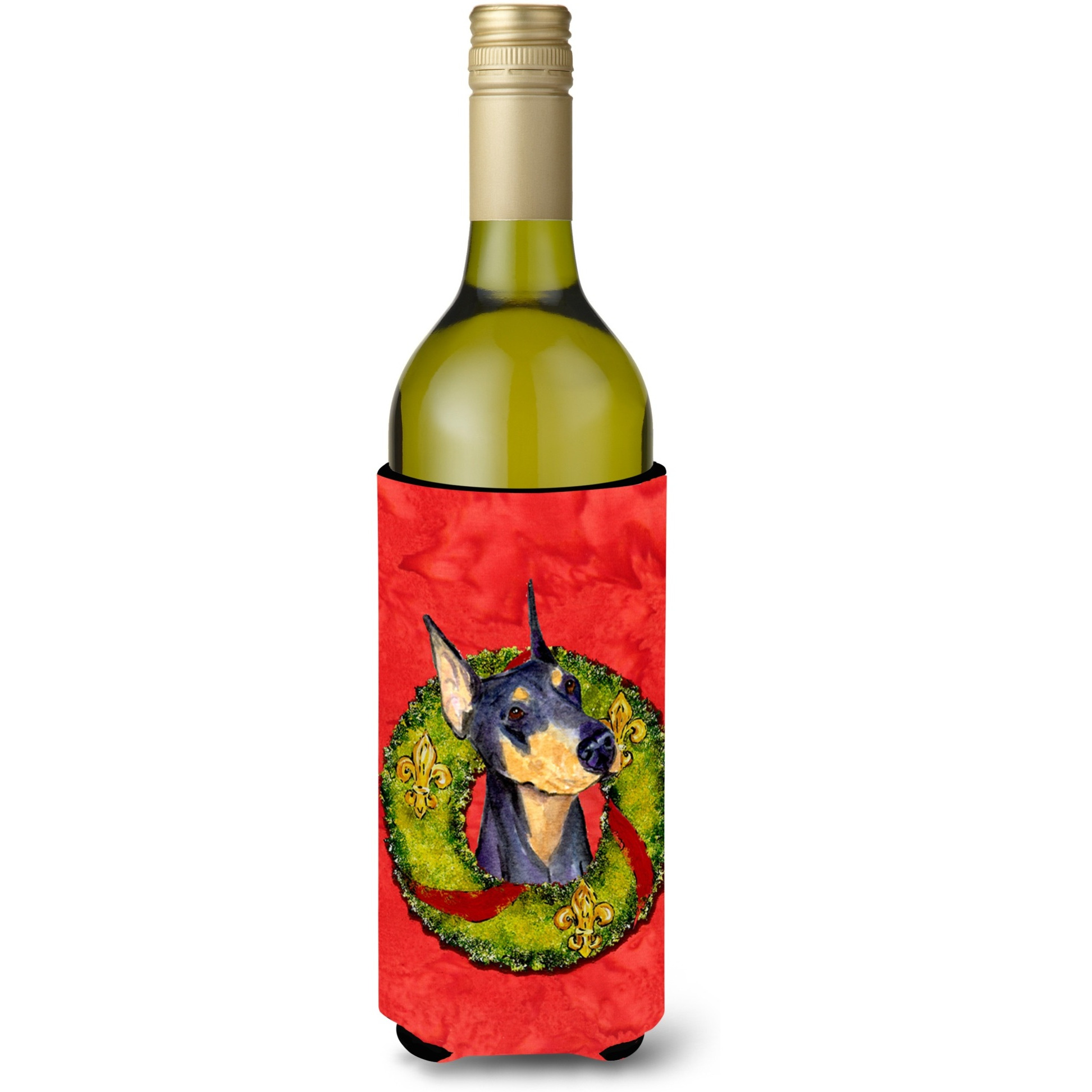 Doberman Cristmas Wreath Wine Bottle Beverage Insulator Beverage Insulator Hugger SS4184LITERK