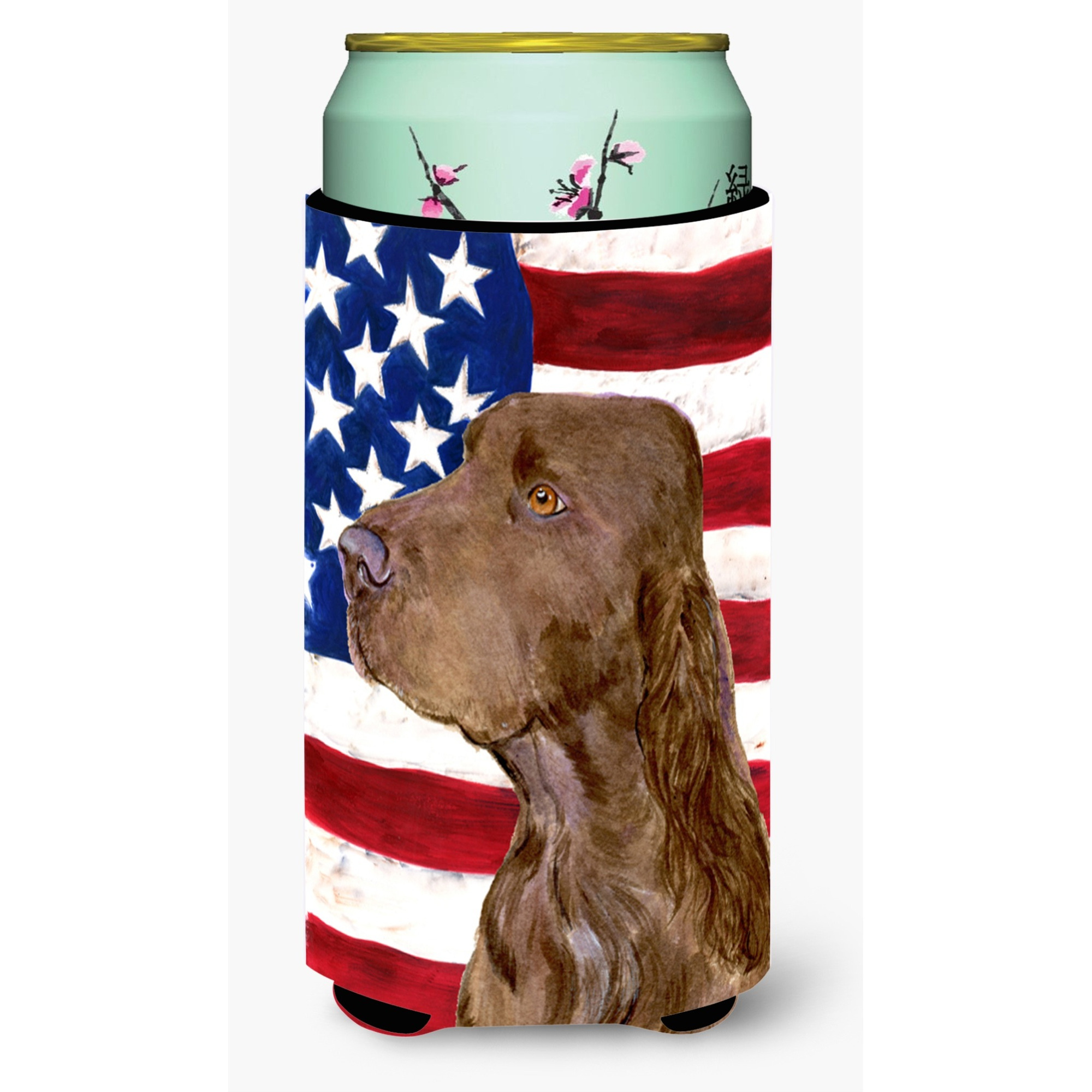 USA American Flag with Field Spaniel  Tall Boy Beverage Insulator Beverage Insulator Hugger