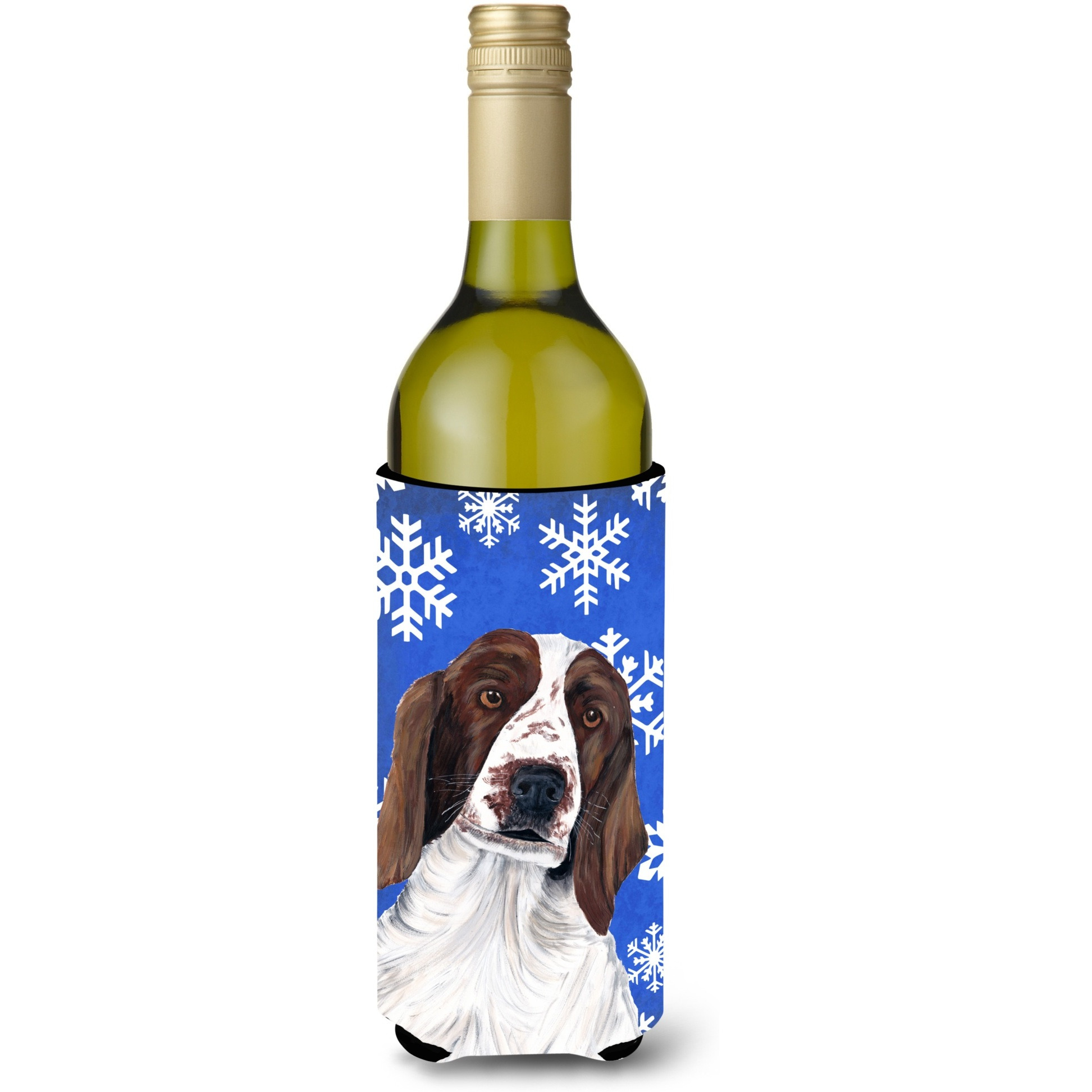Welsh Springer Spaniel Winter Snowflakes Holiday Wine Bottle Beverage Insulator Beverage Insulator Hugger