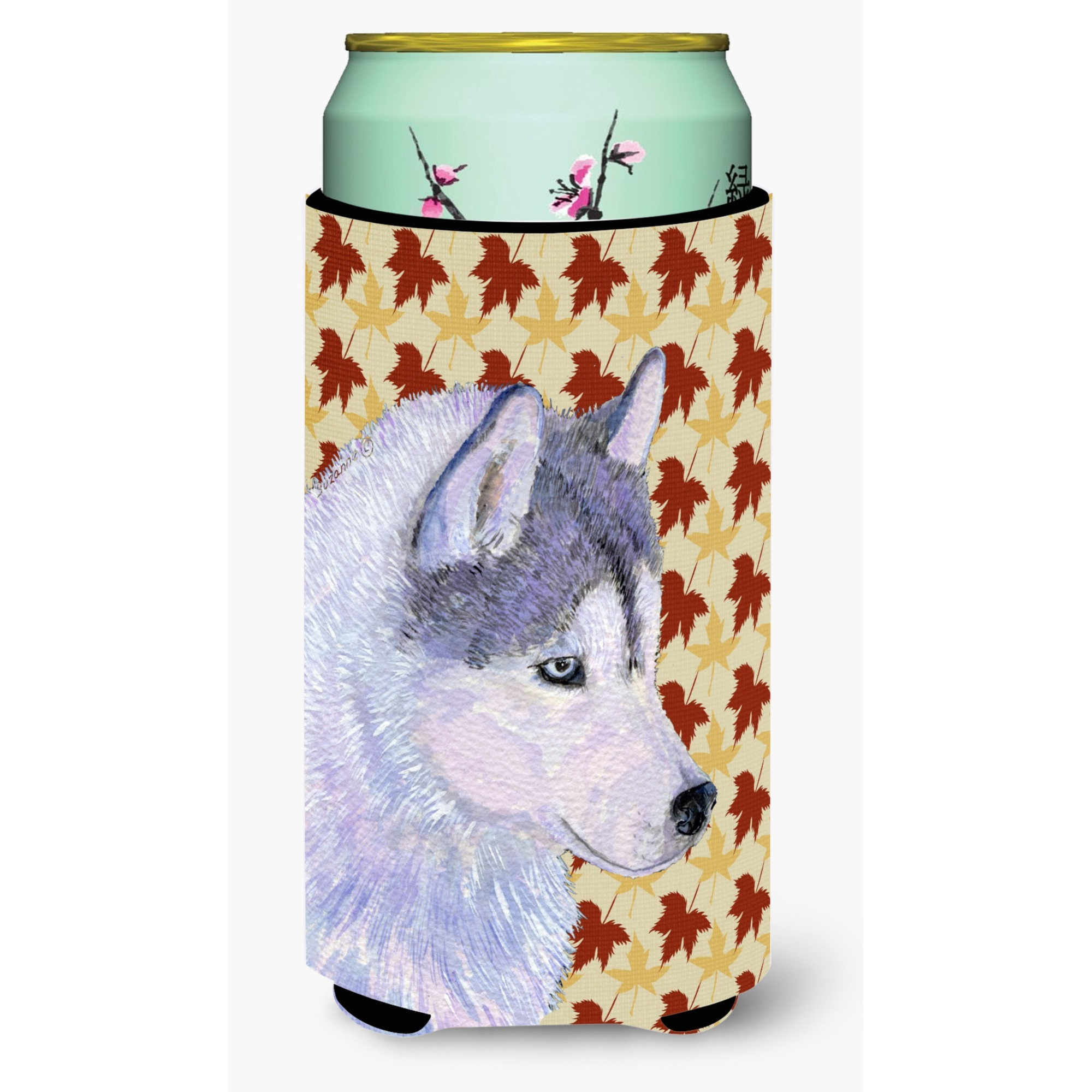 Siberian Husky Fall Leaves Portrait  Tall Boy Beverage Insulator Beverage Insulator Hugger