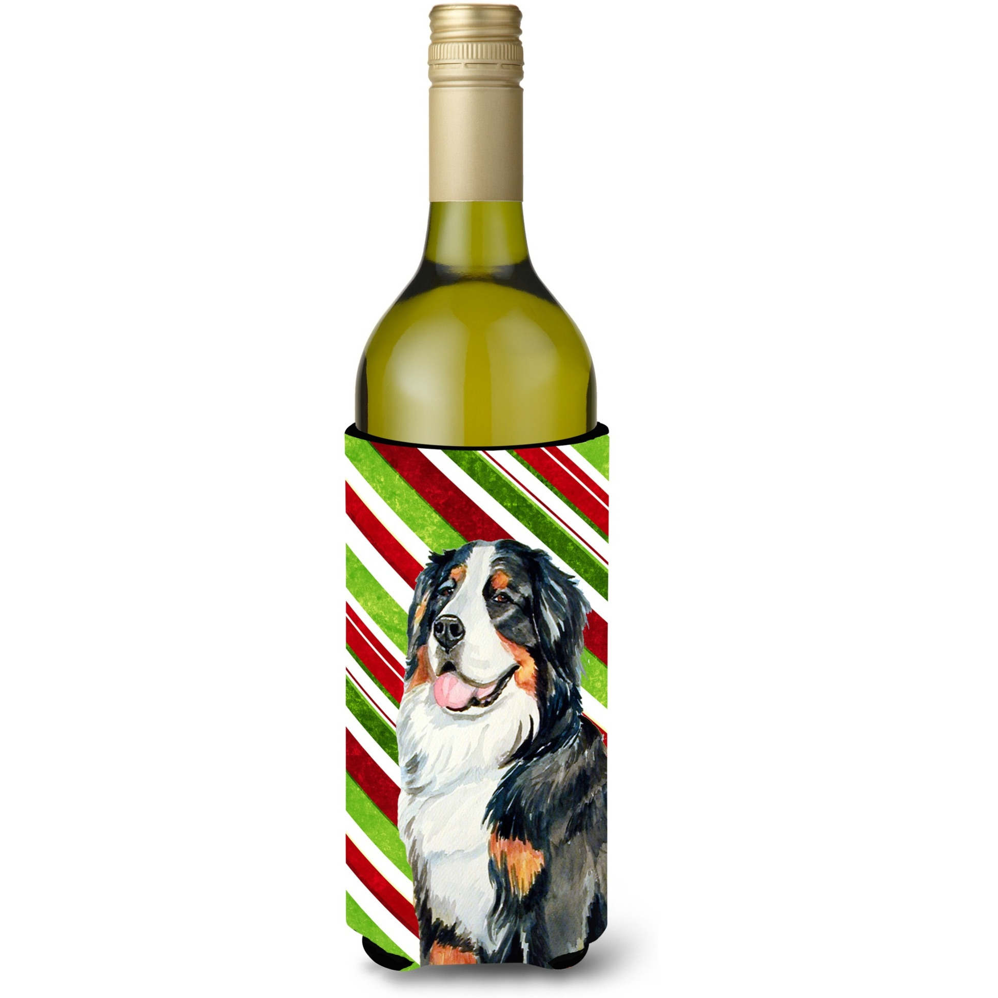 Bernese Mountain Dog Candy Cane Holiday Christmas Wine Bottle Beverage Insulator Beverage Insulator Hugger