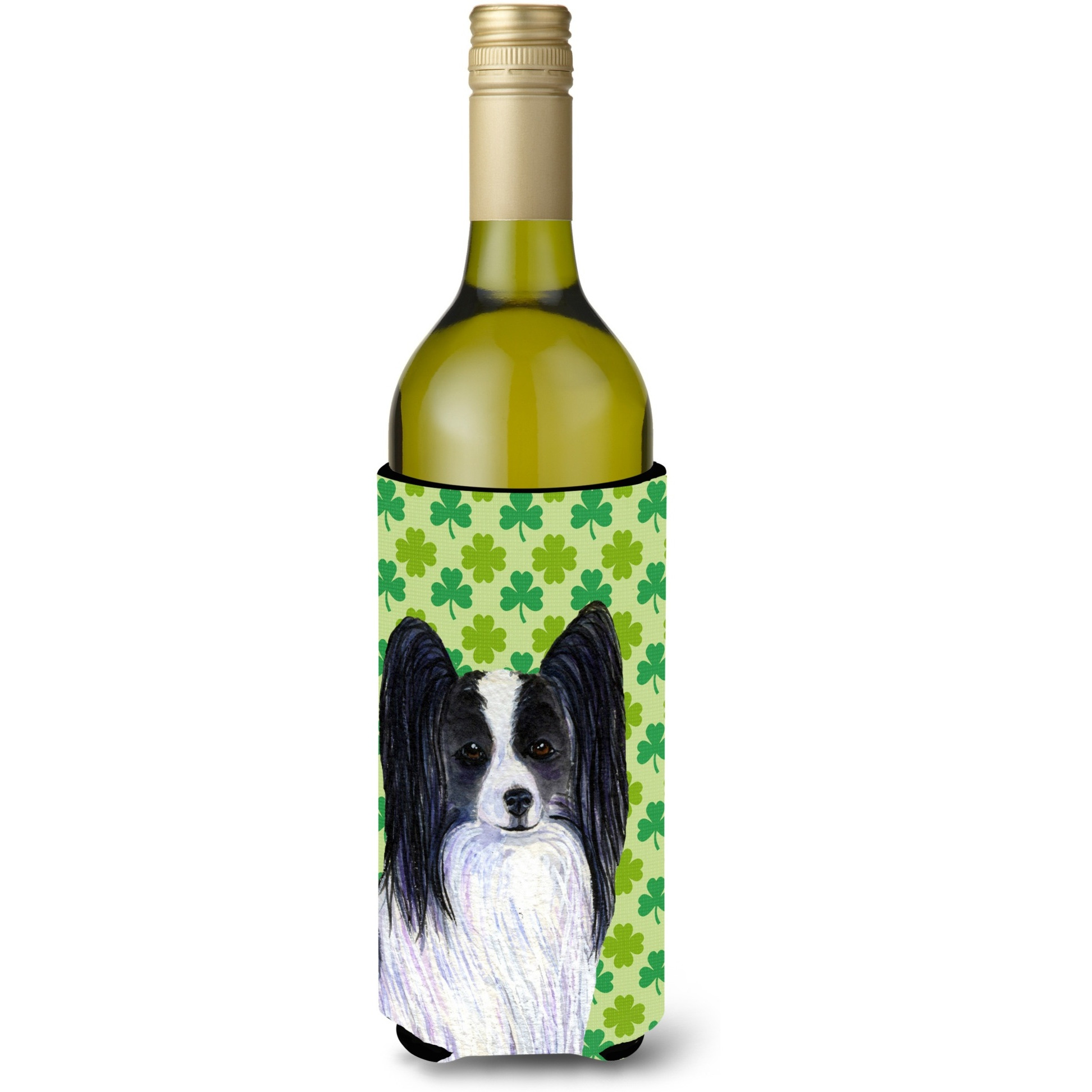 Papillon St. Patrick's Day Shamrock  Wine Bottle Beverage Insulator Beverage Insulator Hugger