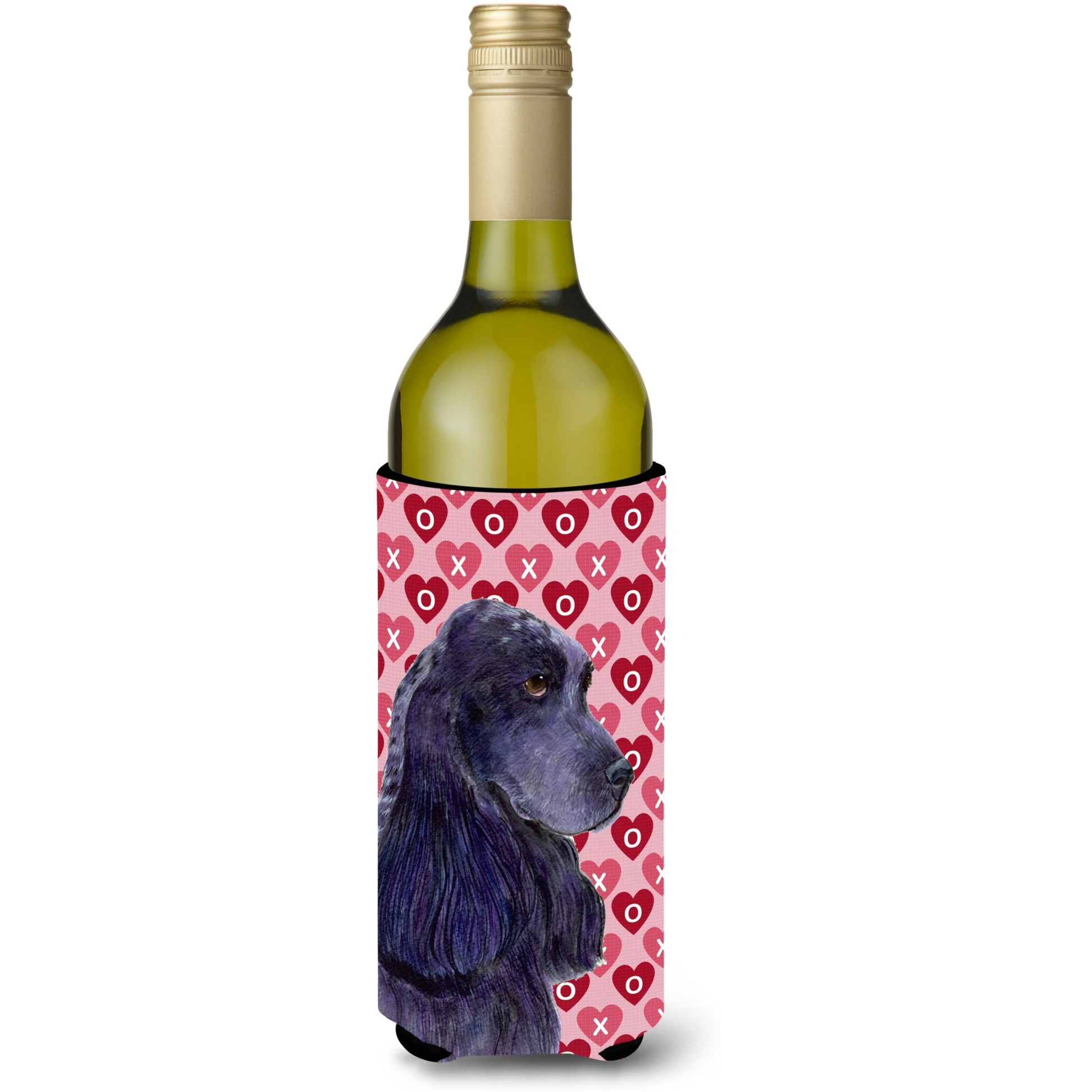 Black Cocker Spaniel Hearts Love Valentine's Day Wine Bottle Beverage Insulator Beverage Insulator Hugger