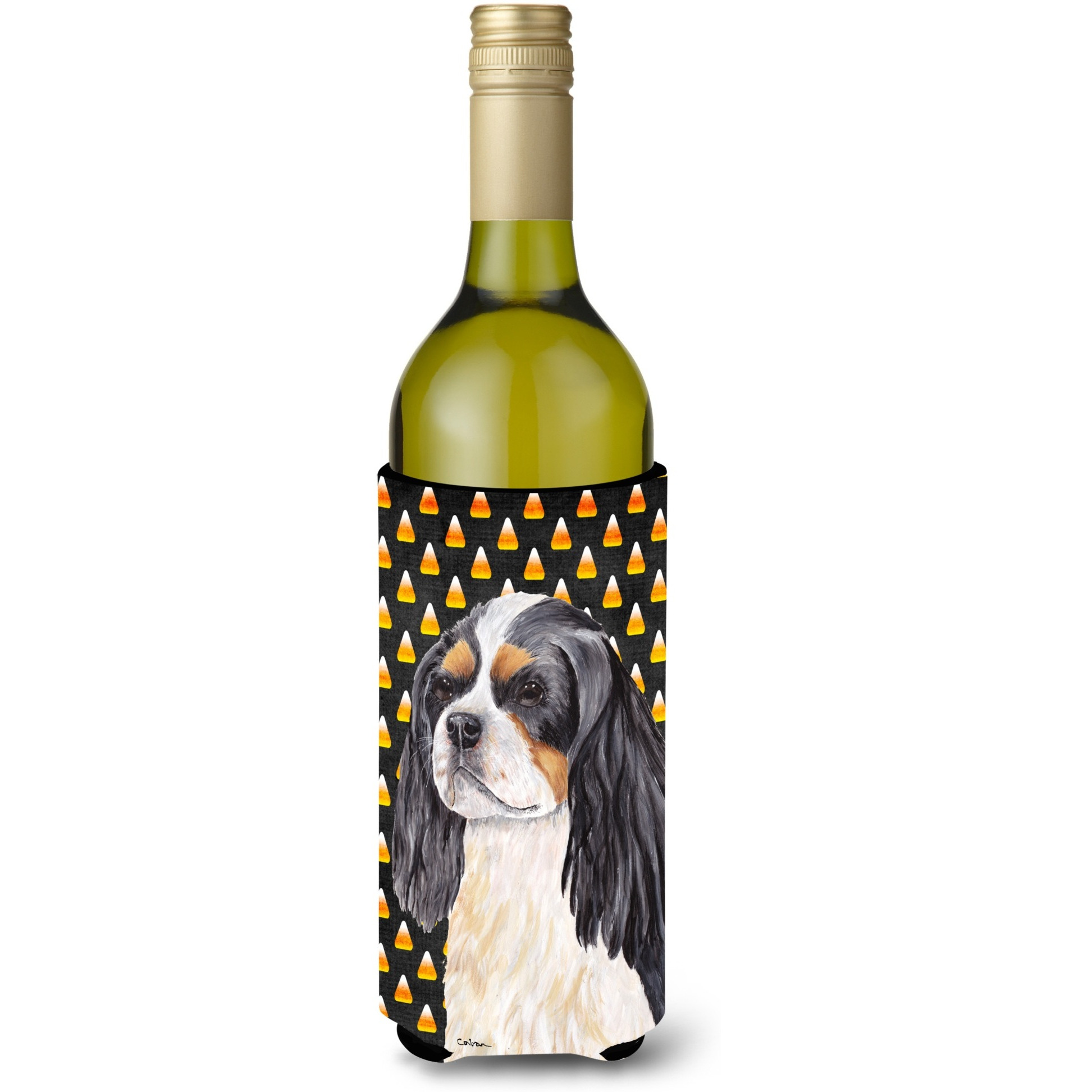 Cavalier Spaniel Tricolor Candy Corn Halloween Wine Bottle Beverage Insulator Beverage Insulator Hugger