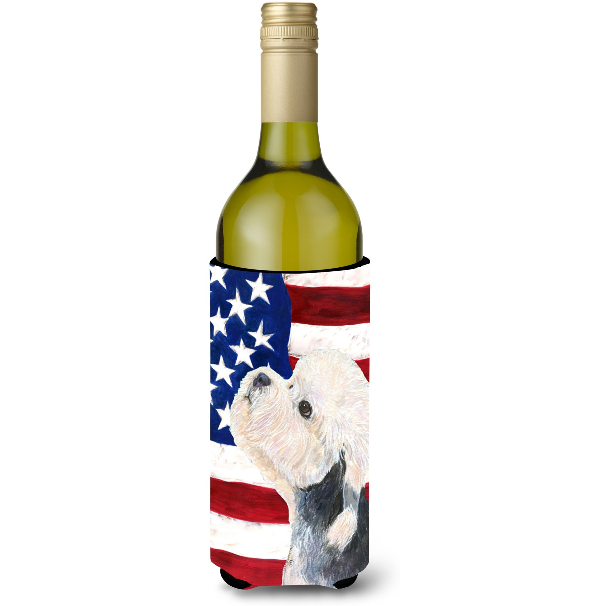 USA American Flag with Dandie Dinmont Terrier Wine Bottle Beverage Insulator Beverage Insulator Hugger