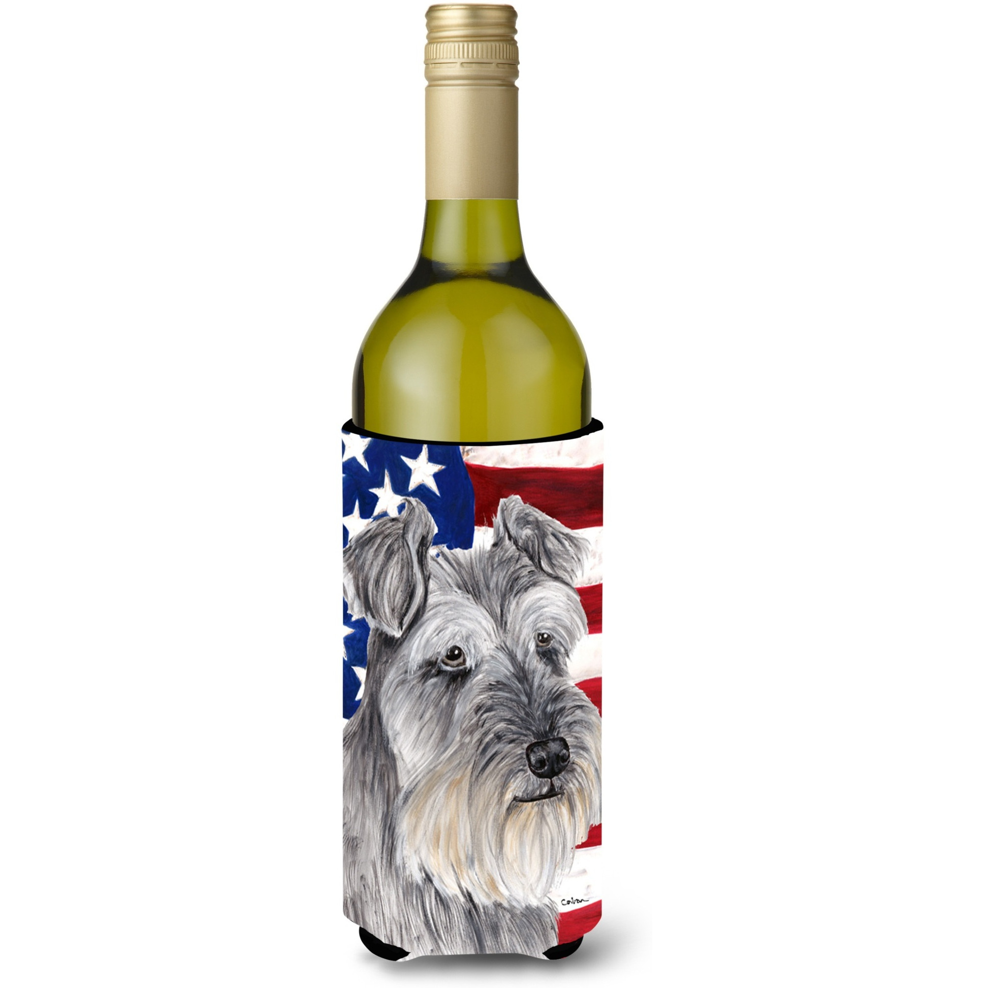 &quotCaroline's Treasures SC9110LITERK USA American Flag with Schnauzer Wine Bottle Koozie Hugger, 750 mL, Multicolor"