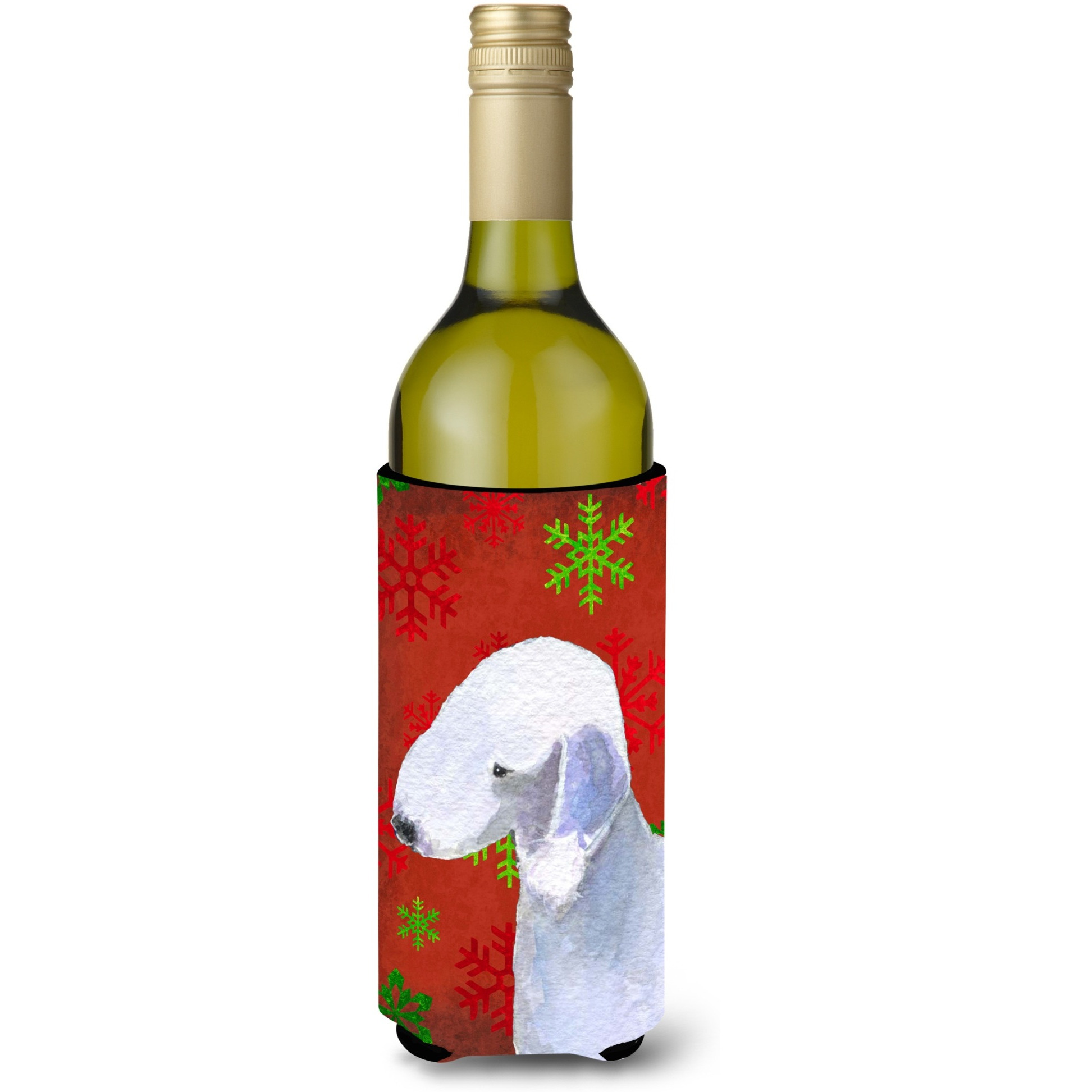 Bedlington Terrier Snowflakes Holiday Christmas Wine Bottle Beverage Insulator Beverage Insulator Hugger