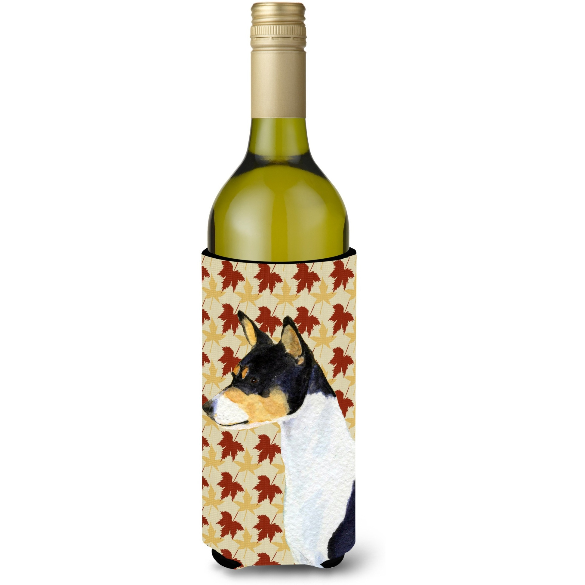 Basenji Fall Leaves Portrait Wine Bottle Beverage Insulator Beverage Insulator Hugger SS4342LITERK