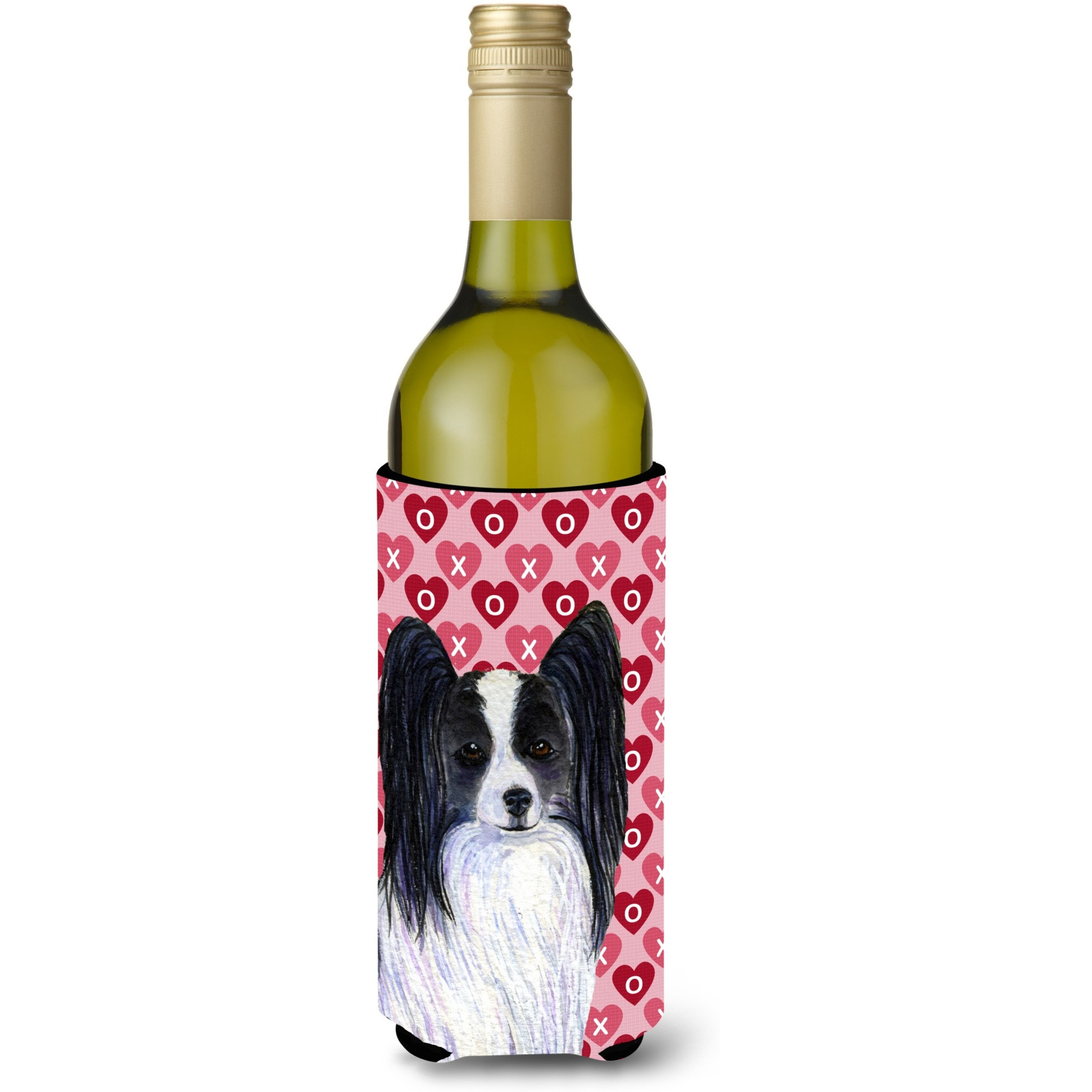 Papillon Hearts Love and Valentine's Day Portrait Wine Bottle Beverage Insulator Beverage Insulator Hugger